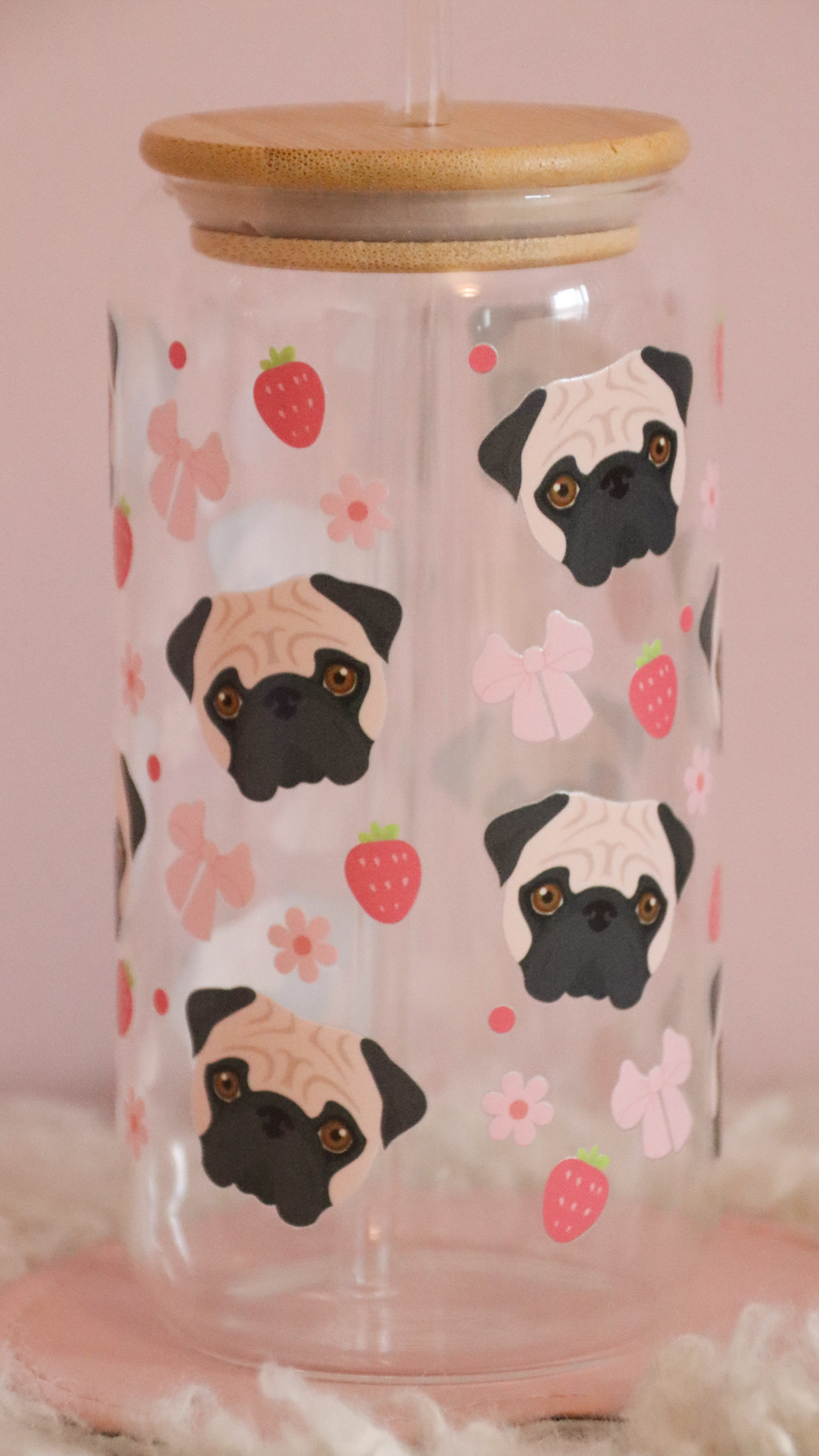 Pug Pink Strawberry Bows