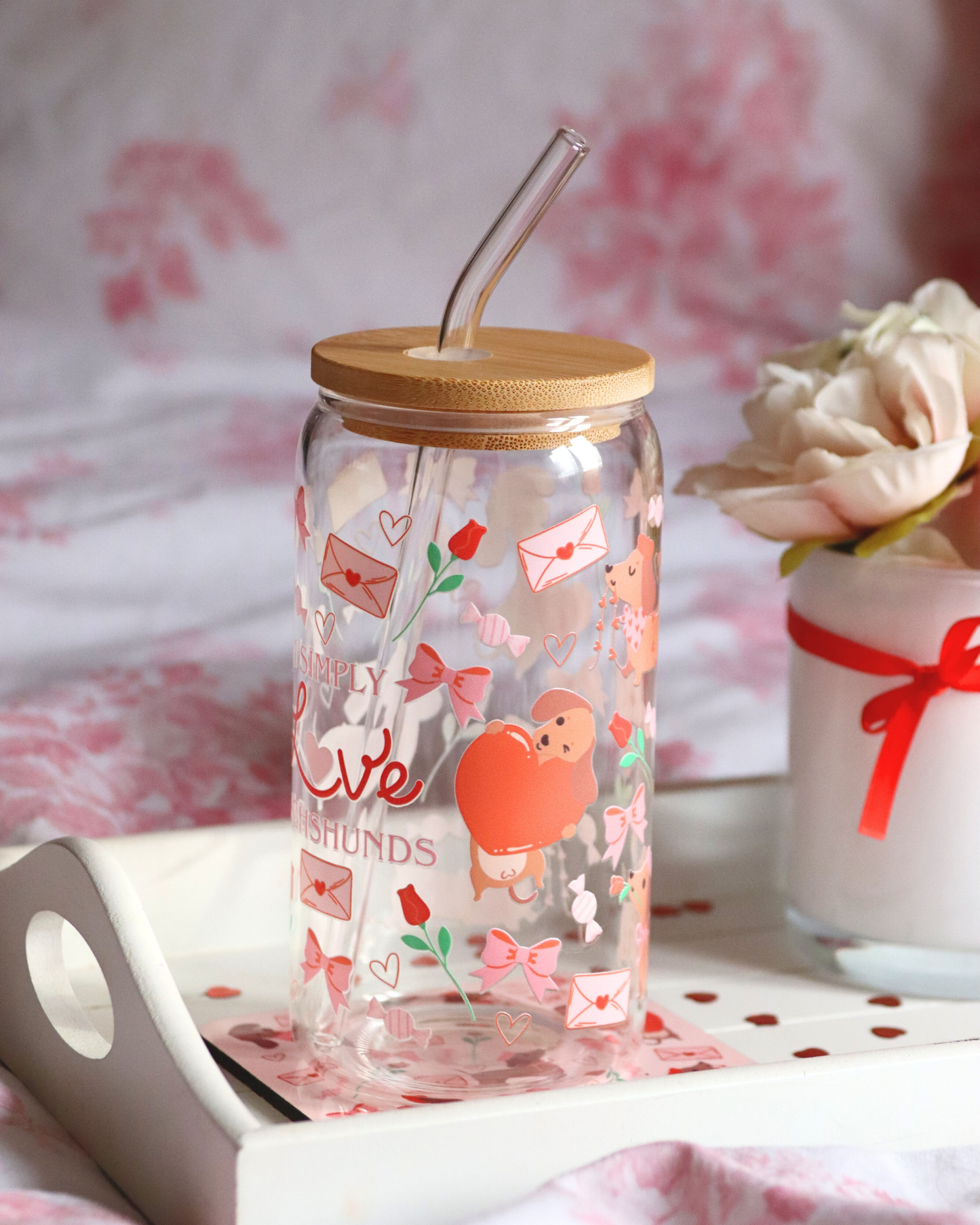 Simply Love Dachshunds Valentines Glass Cup