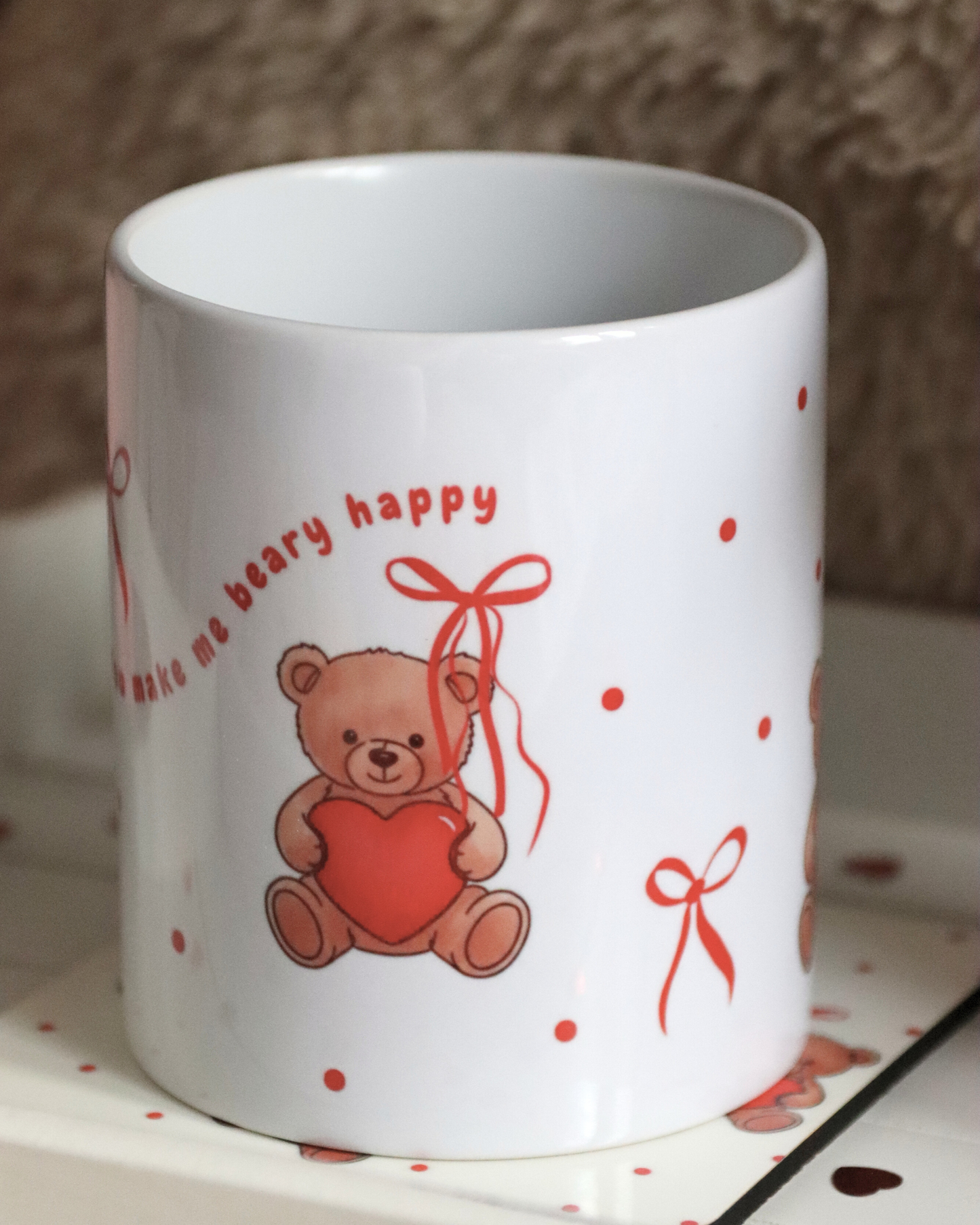 You Make Me Beary Happy Heart Handle Mug