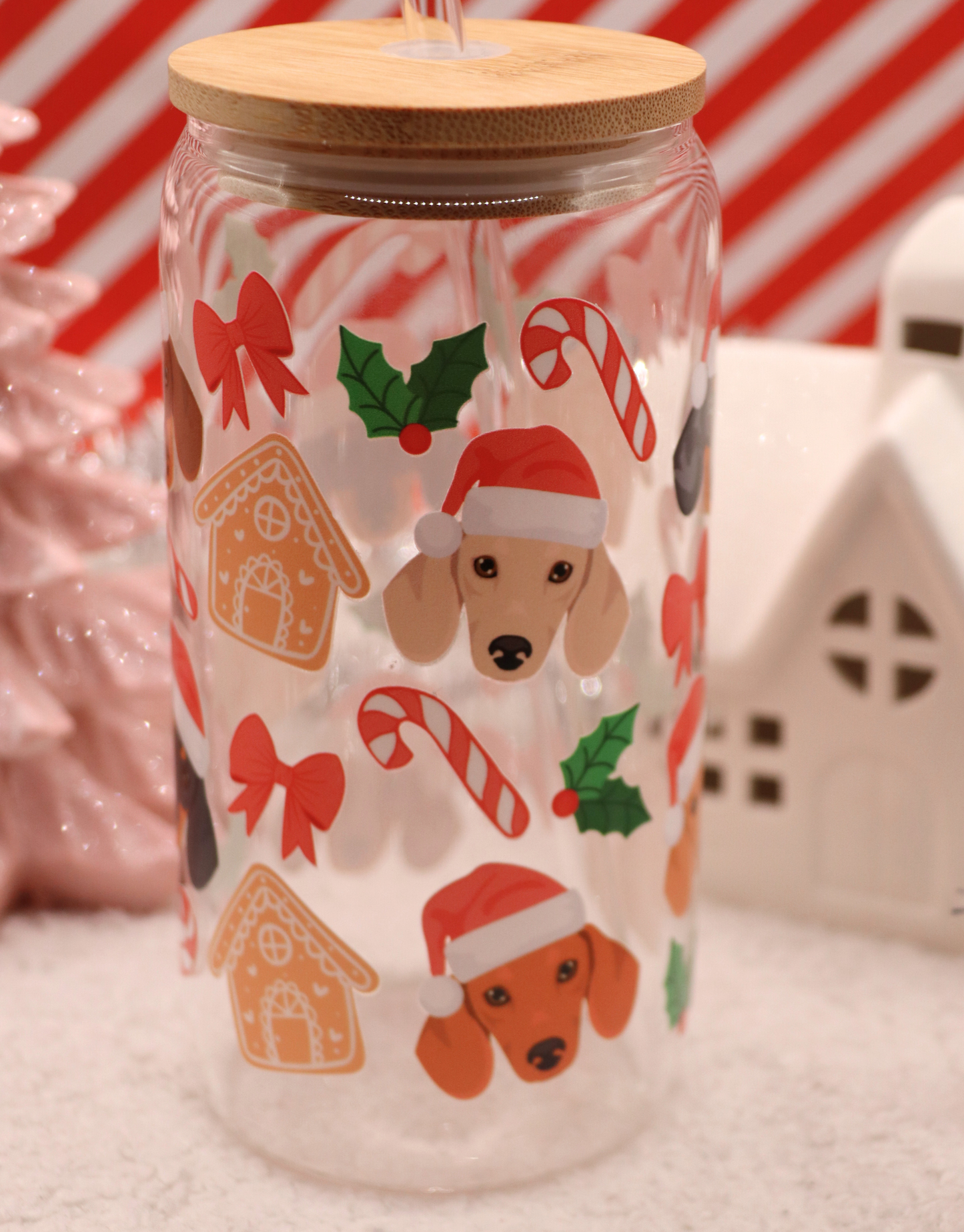 Santa Dachshund Glass Cup