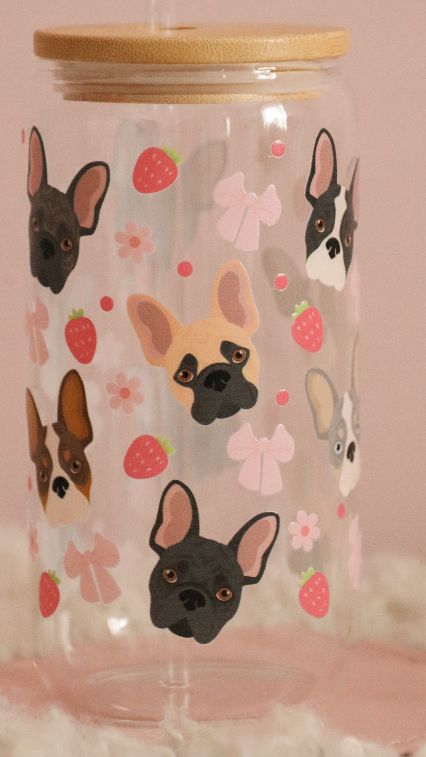 French Bulldog Pink Strawberry Bows