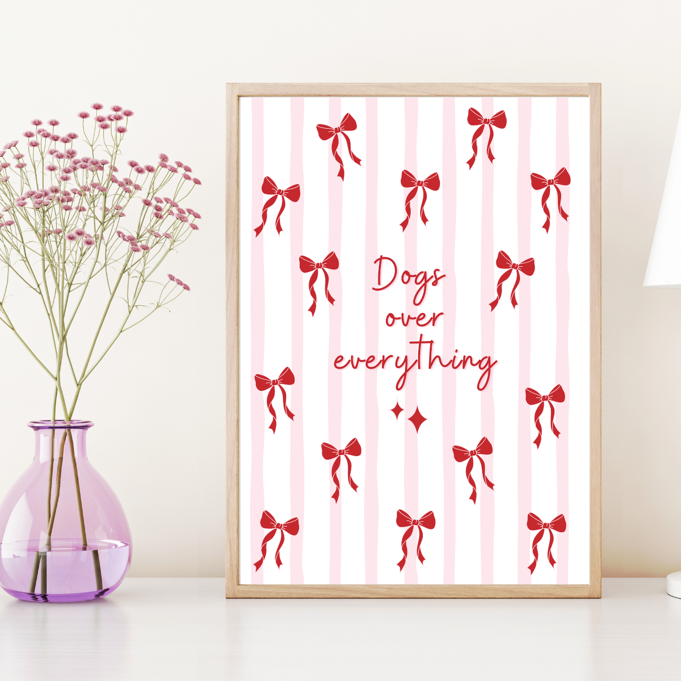 Dogs Over Everything Stripey Bow Print