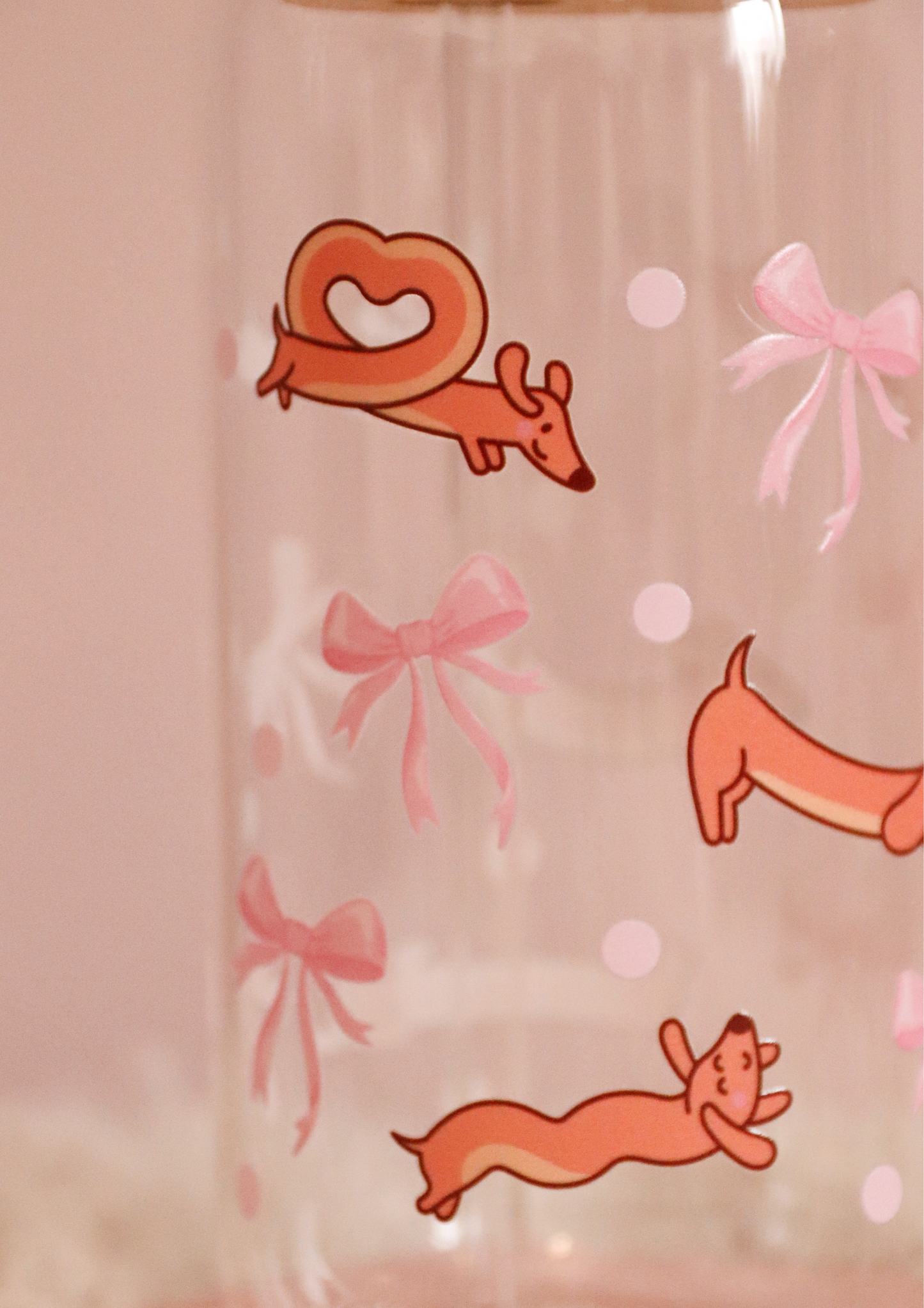 Dachshund Pink Bows Glass Cup