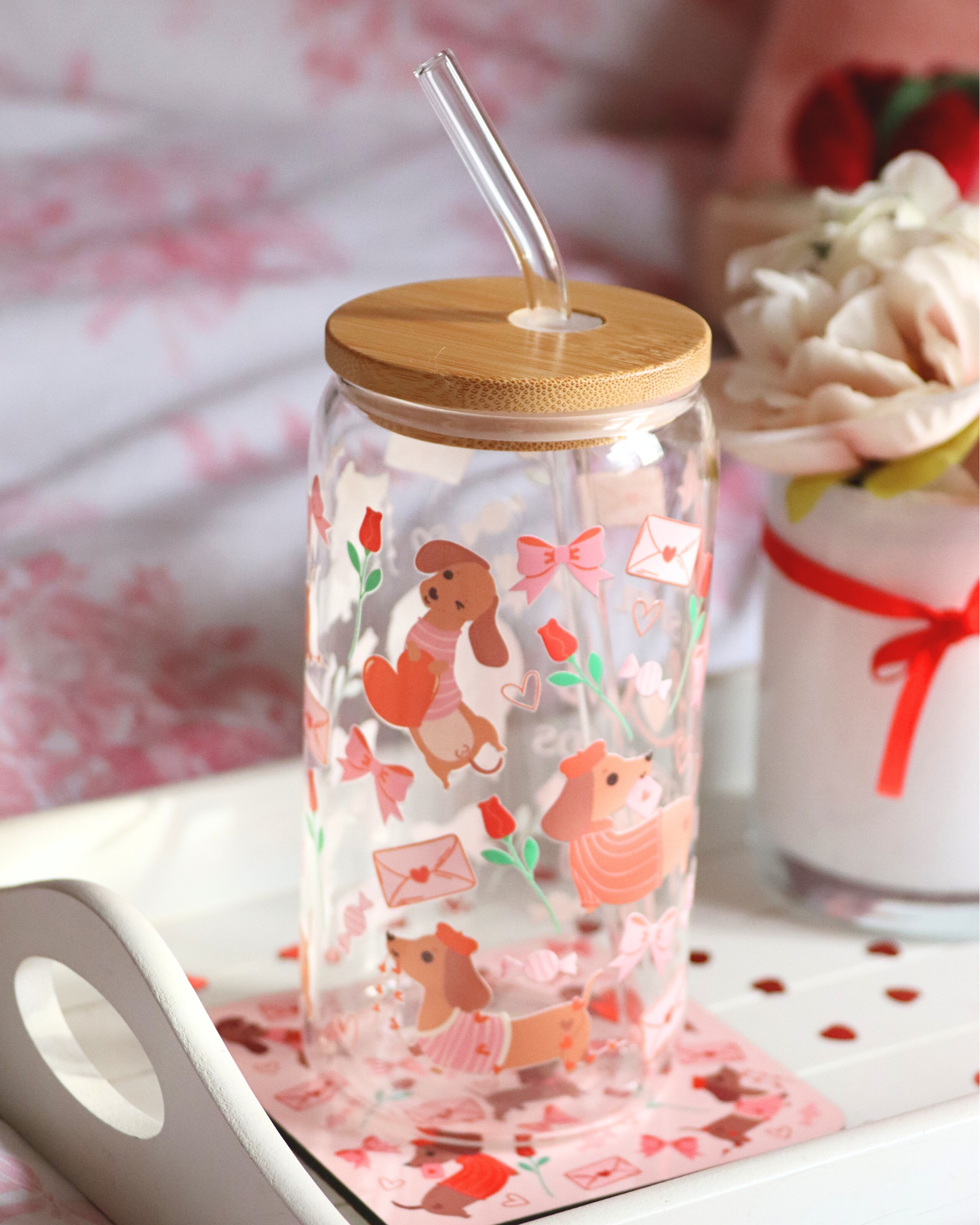 Simply Love Dachshunds Valentines Glass Cup