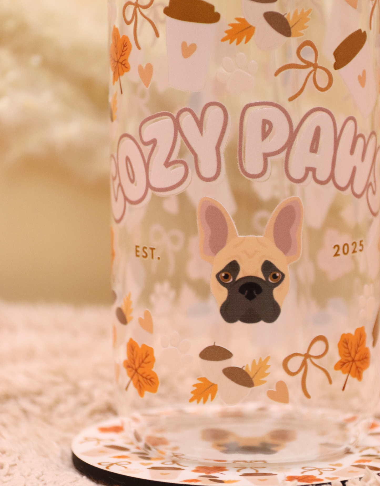 Brown Custom Cozy Paws Glass Cup