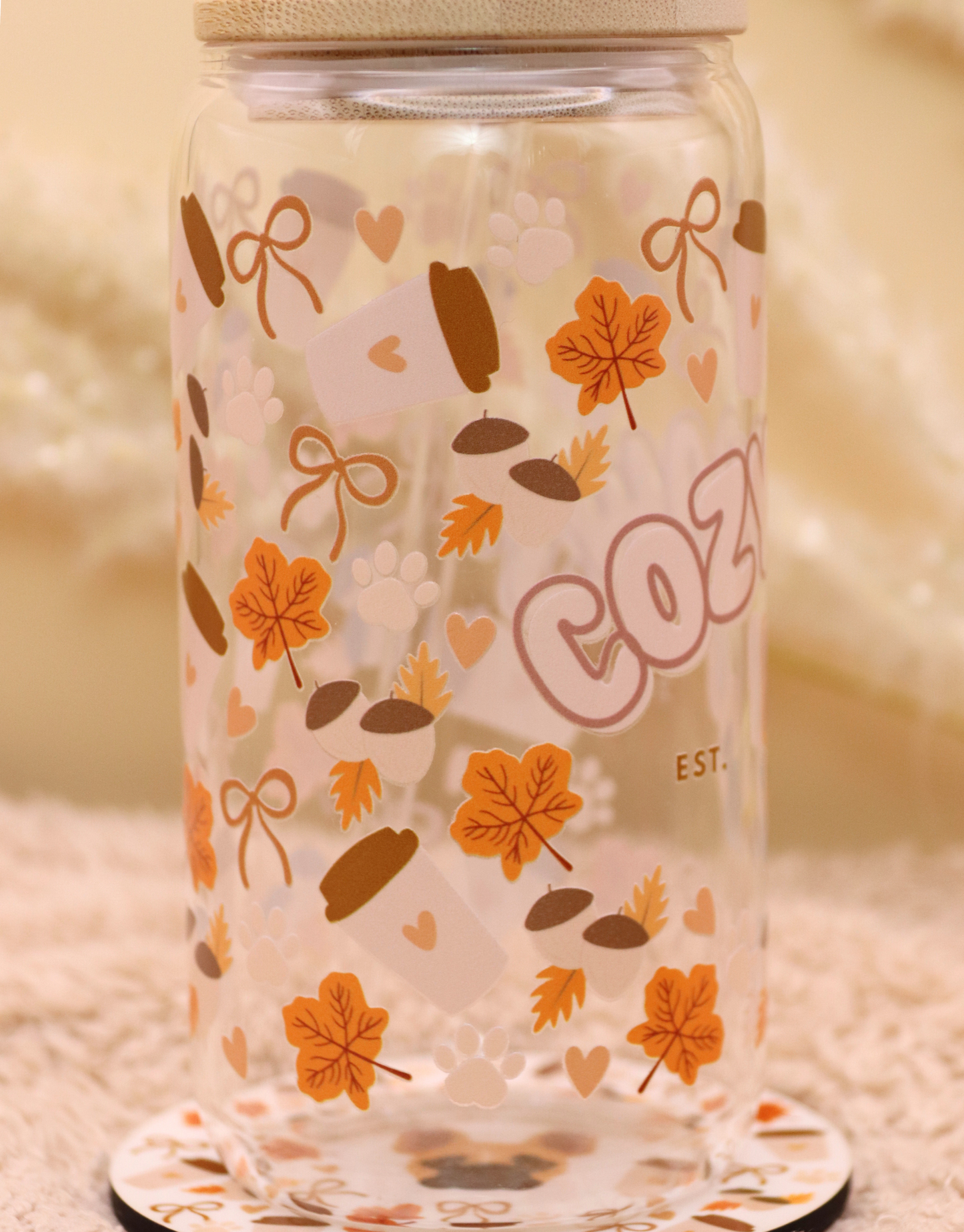 Brown Custom Cozy Paws Glass Cup