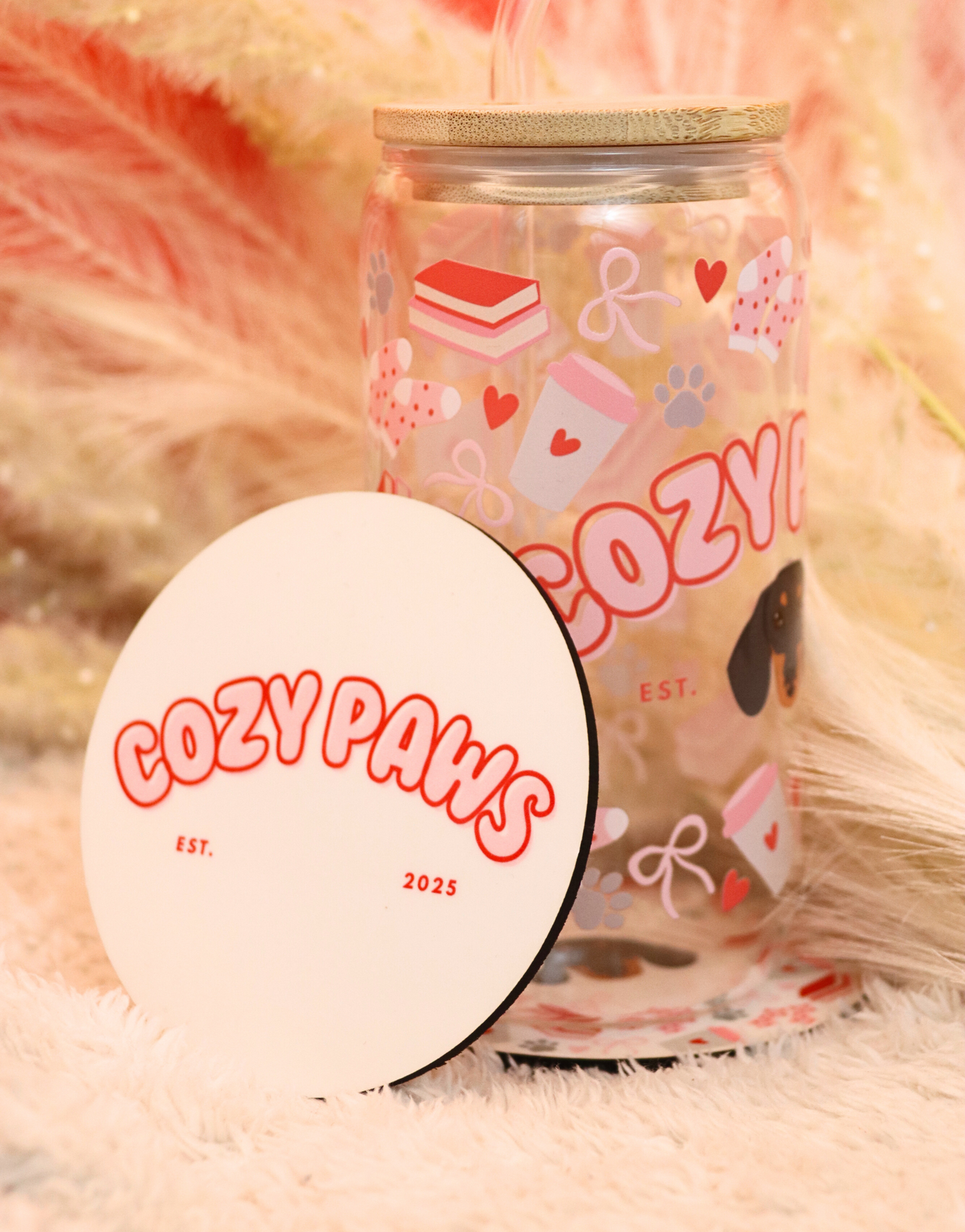 Red Custom Cozy Paws Coaster