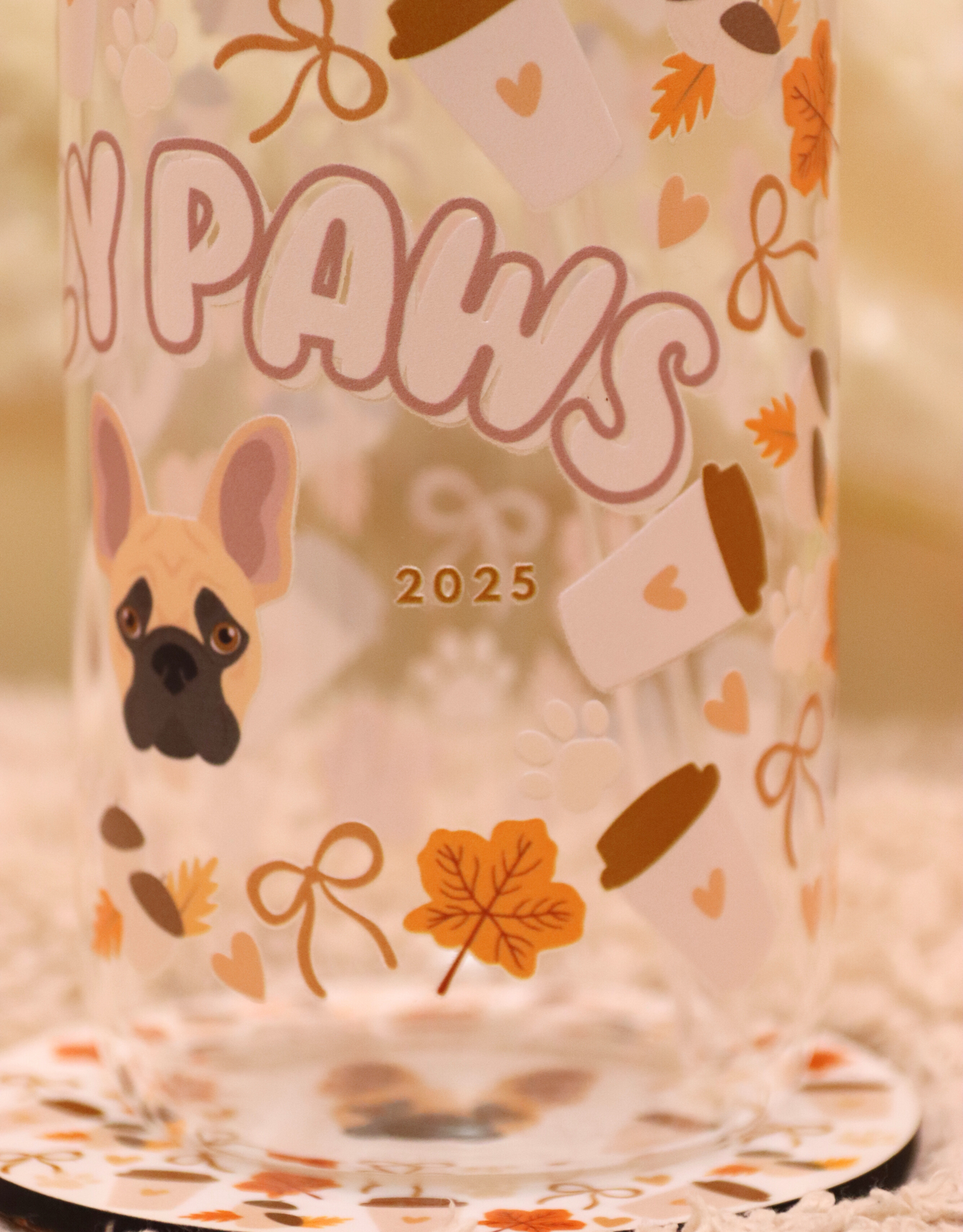 Brown Custom Cozy Paws Glass Cup