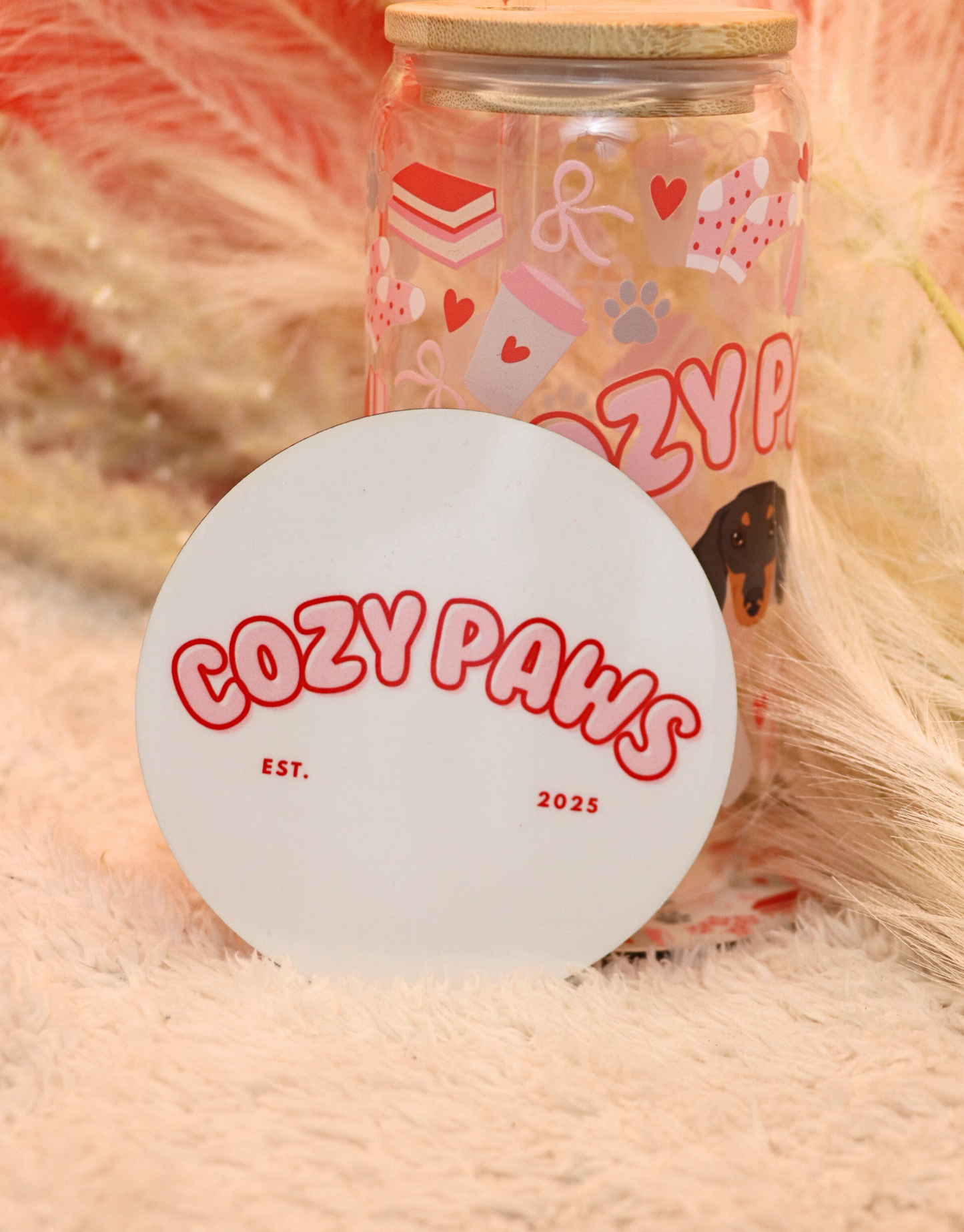 Red Custom Cozy Paws Coaster