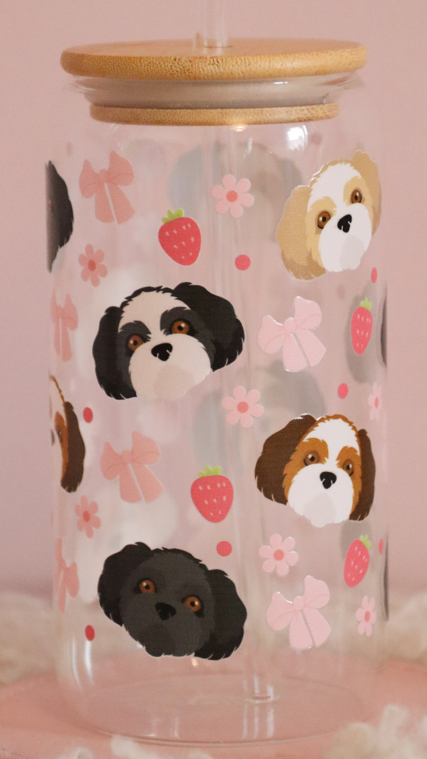 Shih Tzu Pink Strawberry Bows