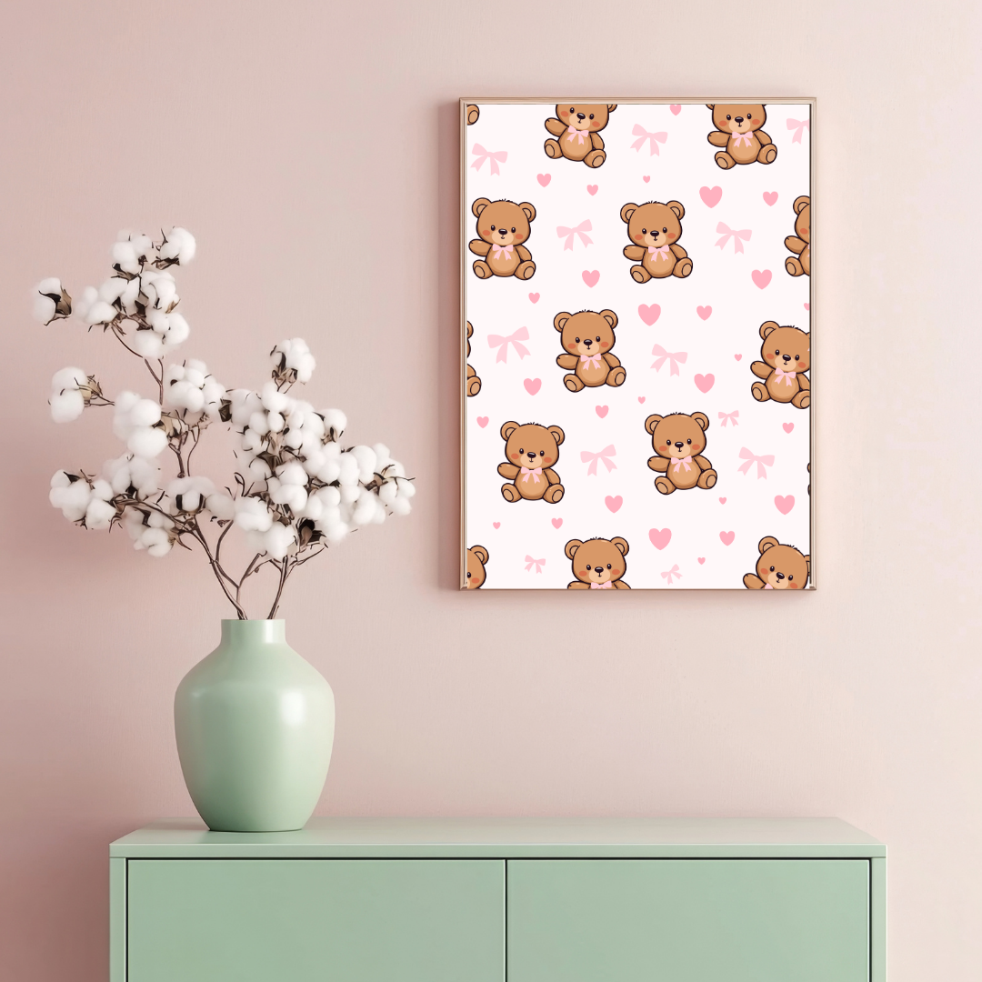 Pink Bear Bows Print