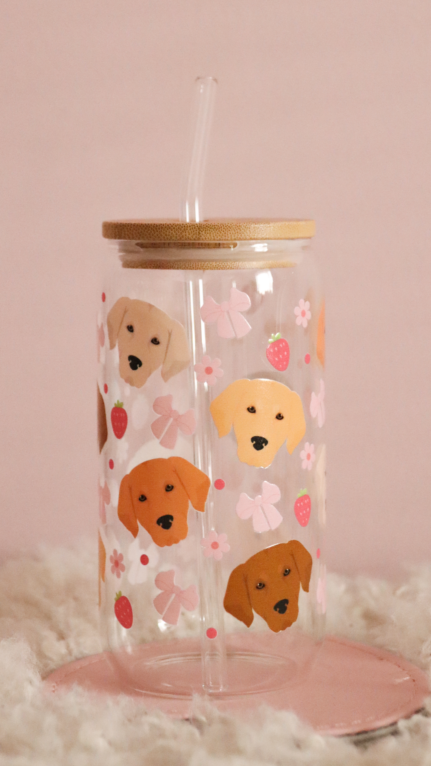 Golden Retriever Pink Strawberry Bows