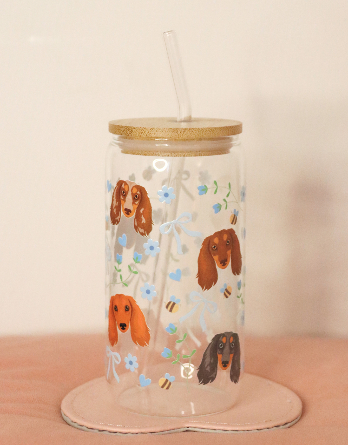 Long Haired Dachshund Blue Bee Bows