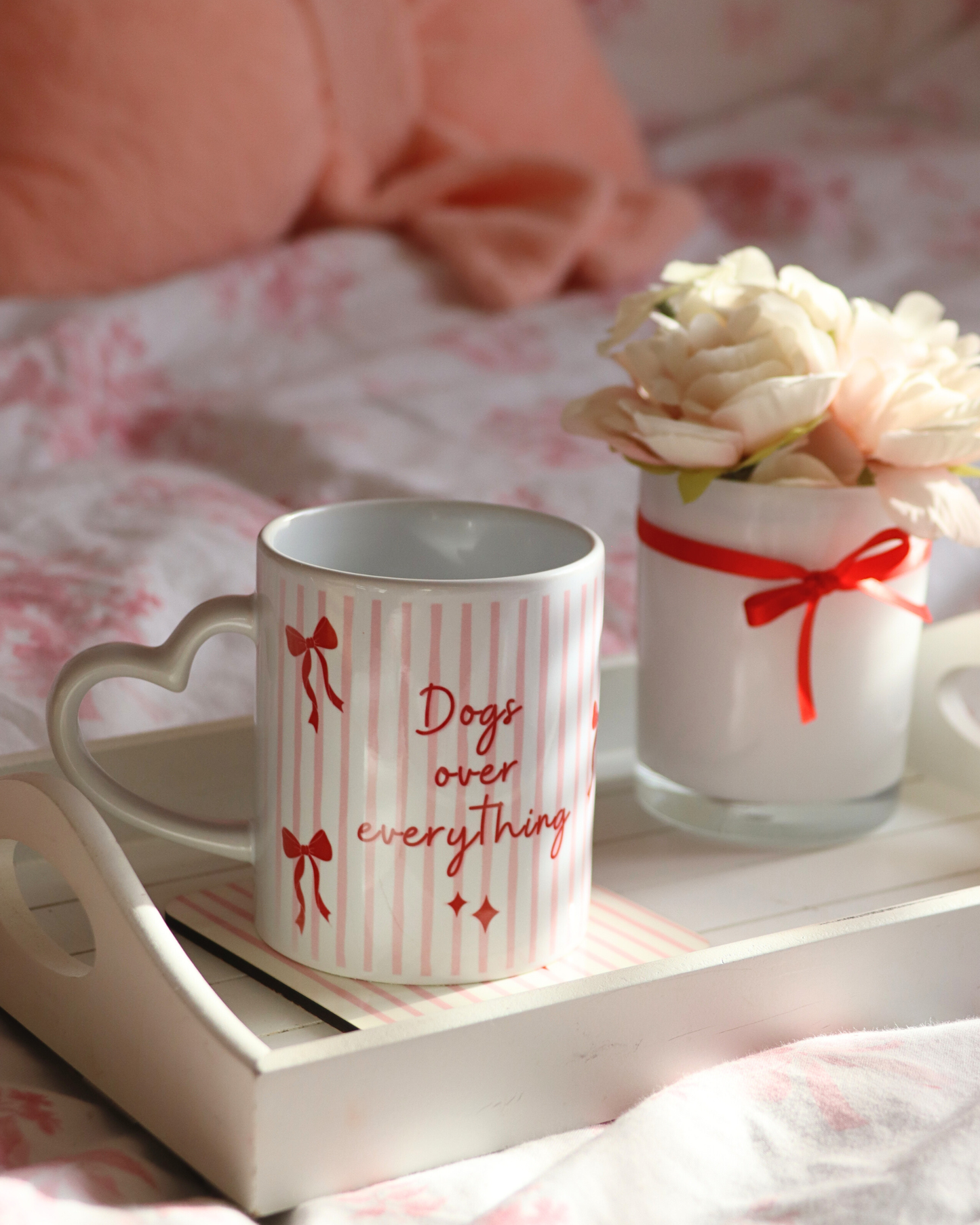 Dogs Over Everything Stripey Bow Mug