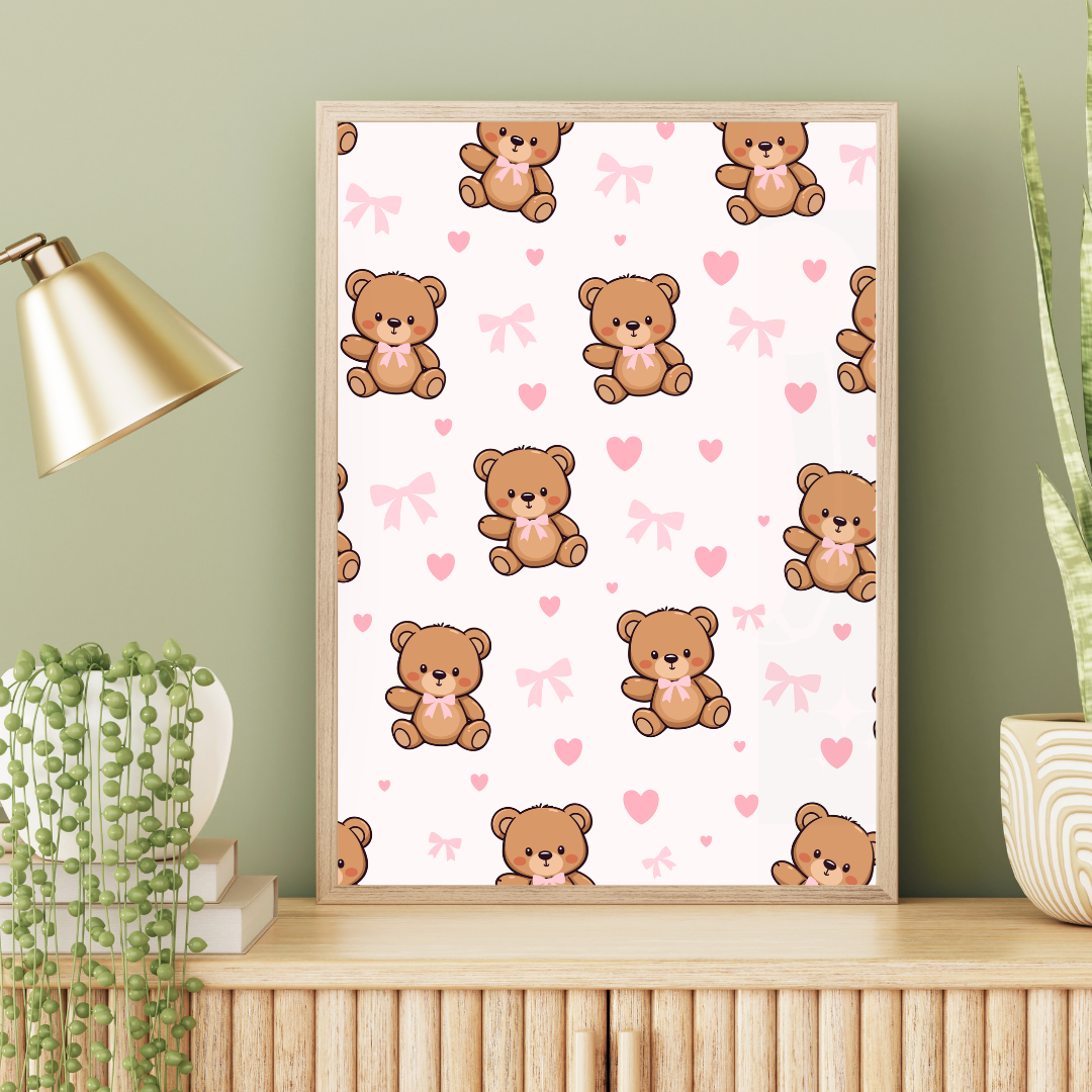 Pink Bear Bows Print