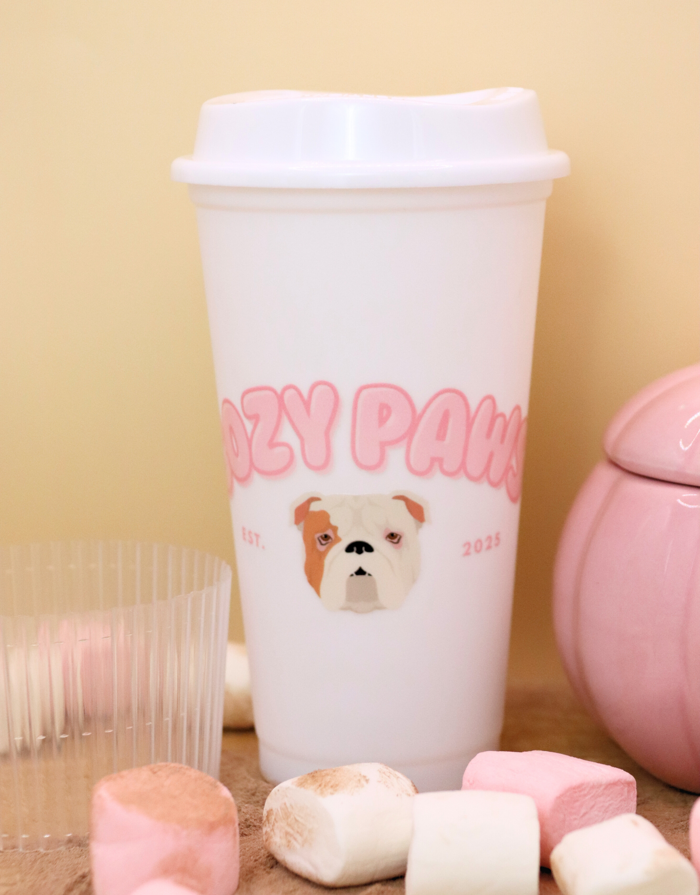 Pink Custom Cozy Paws Coffee Cup