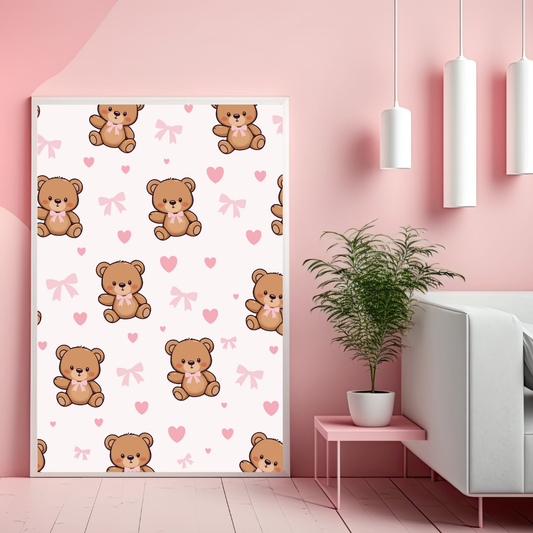 Pink Bear Bows Print