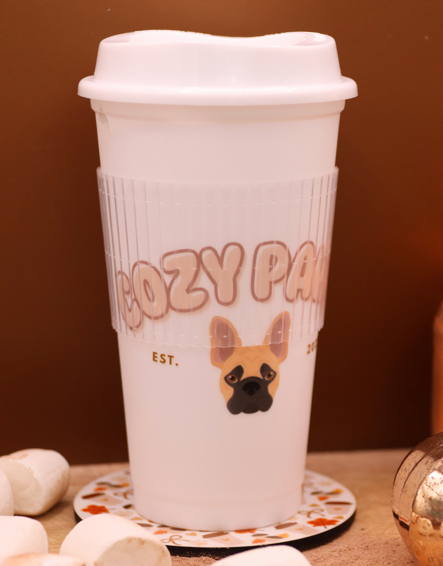 Brown Custom Cozy Paws Coffee Cup