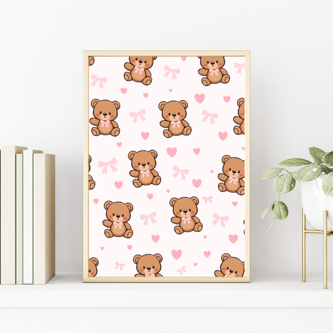 Pink Bear Bows Print