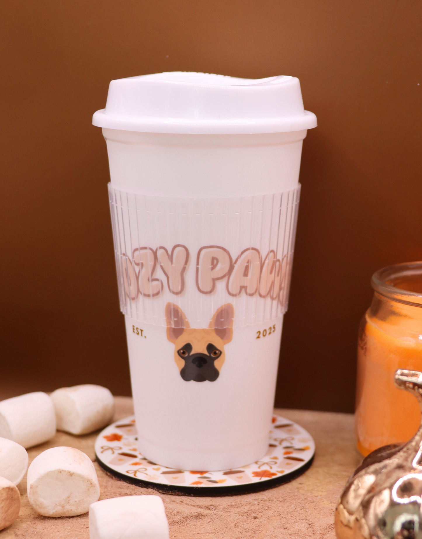 Brown Custom Cozy Paws Coffee Cup