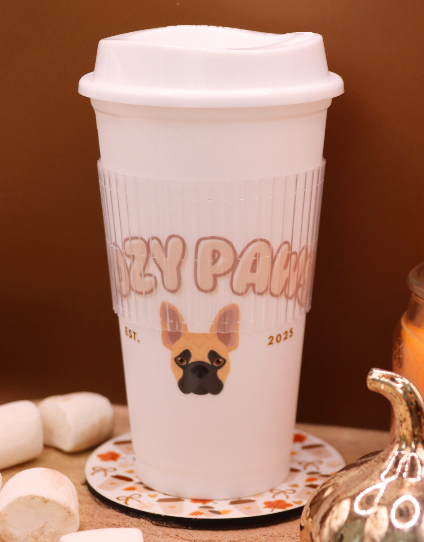 Brown Custom Cozy Paws Coffee Cup