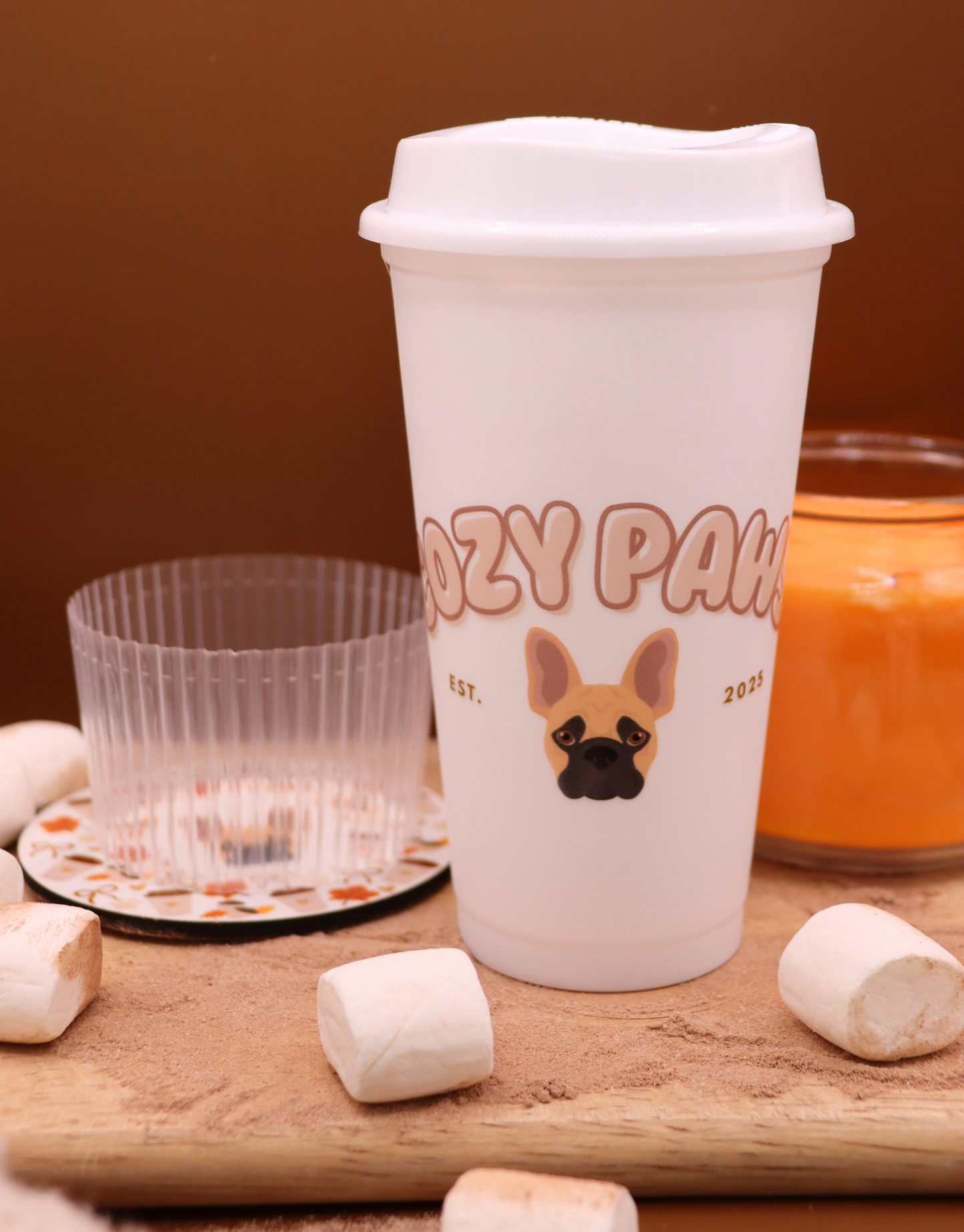Brown Custom Cozy Paws Coffee Cup
