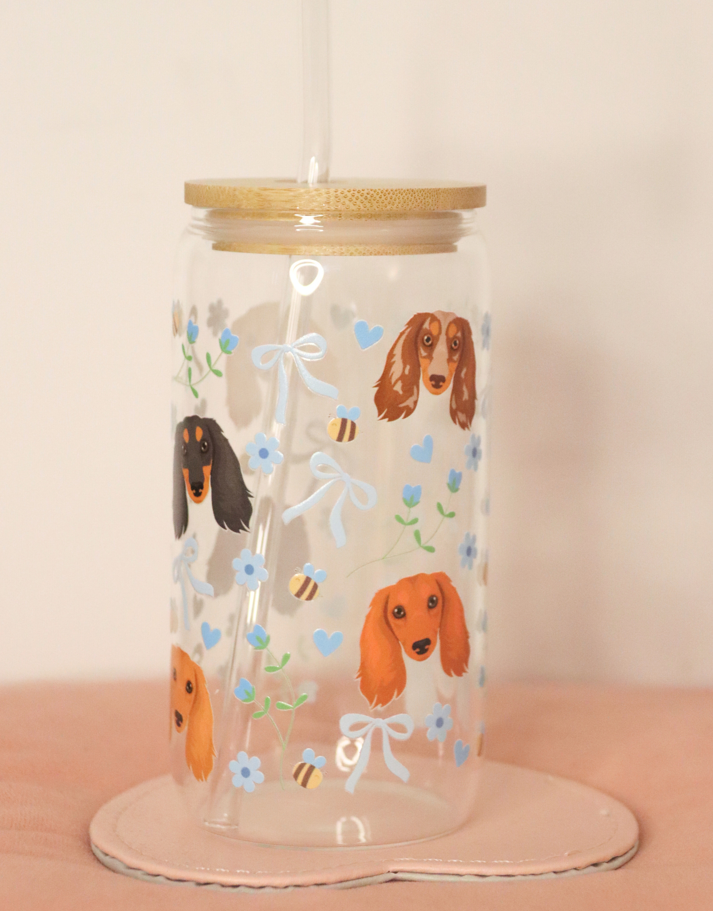 Long Haired Dachshund Blue Bee Bows