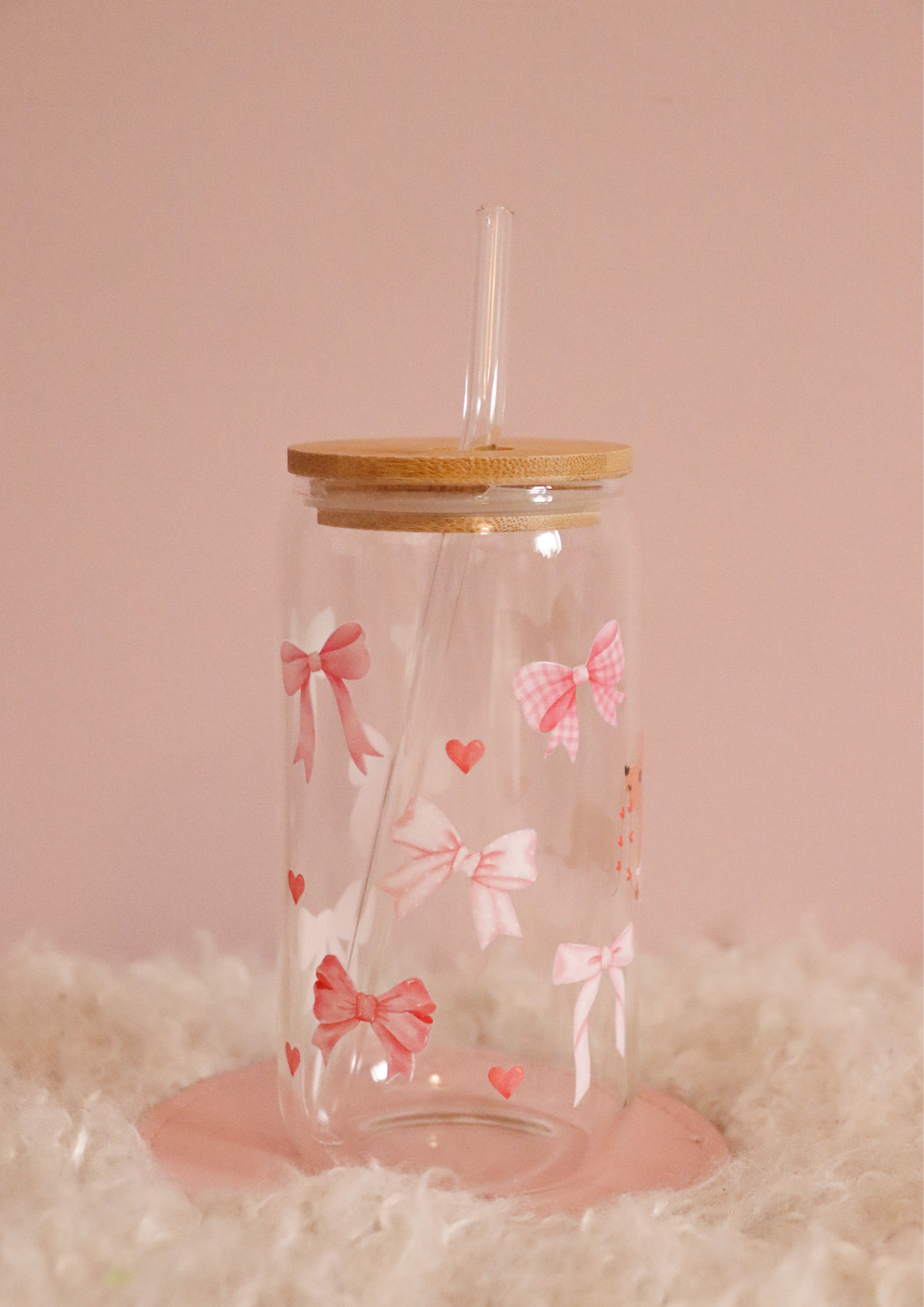 Dachshund Heart & Bows Glass Cup