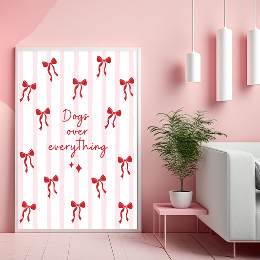 Dogs Over Everything Stripey Bow Print