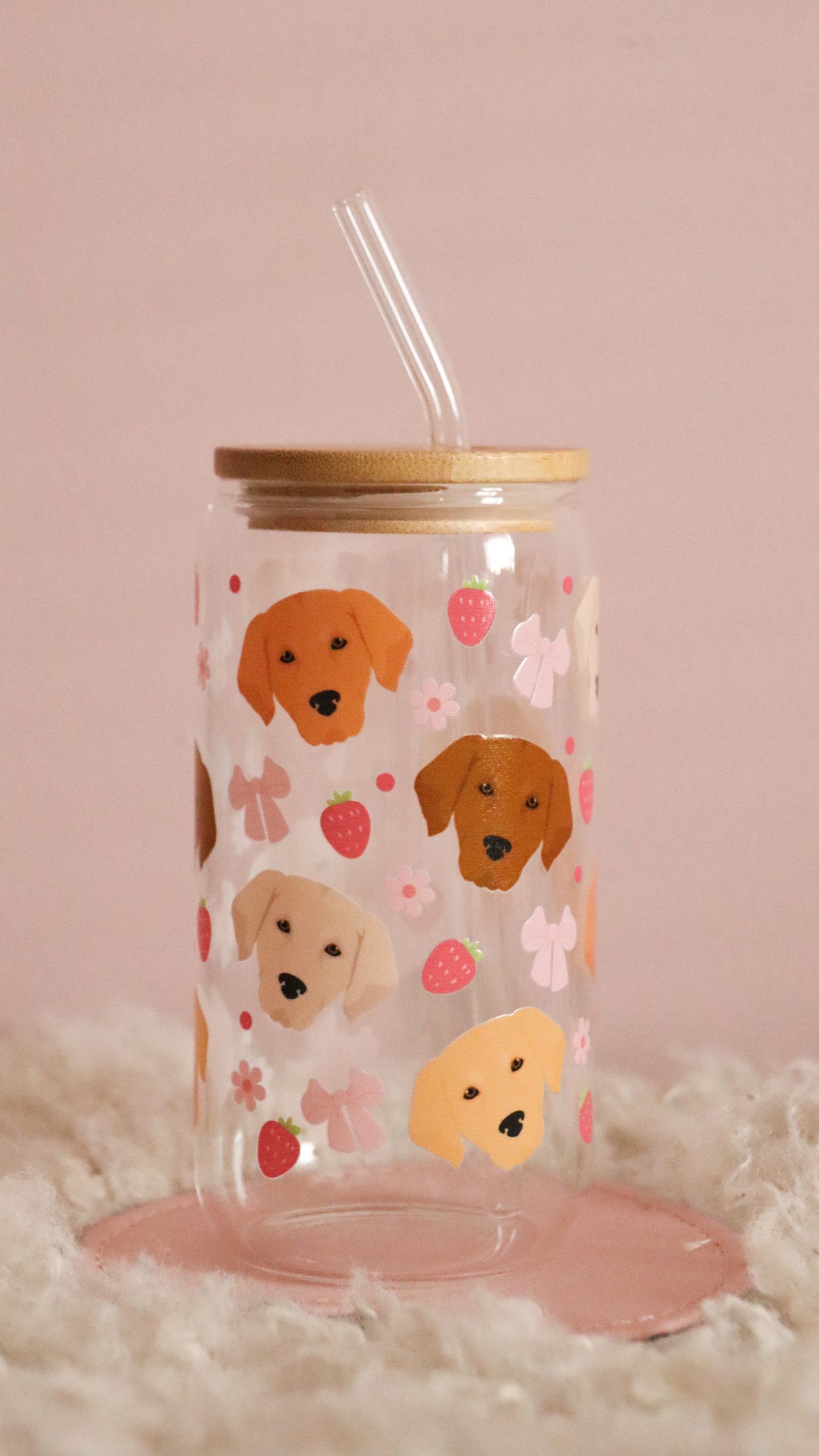 Golden Retriever Pink Strawberry Bows