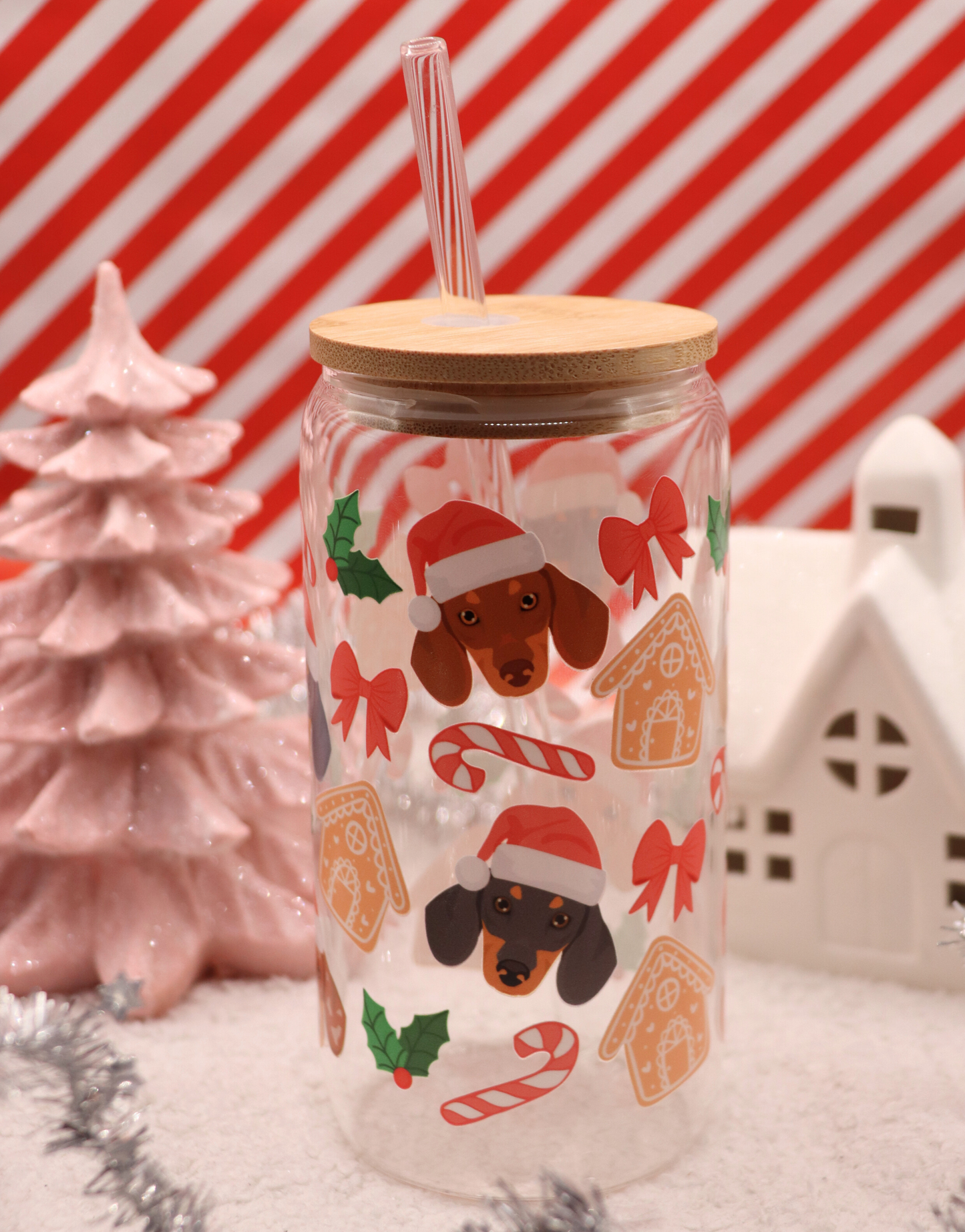 Santa Dachshund Glass Cup