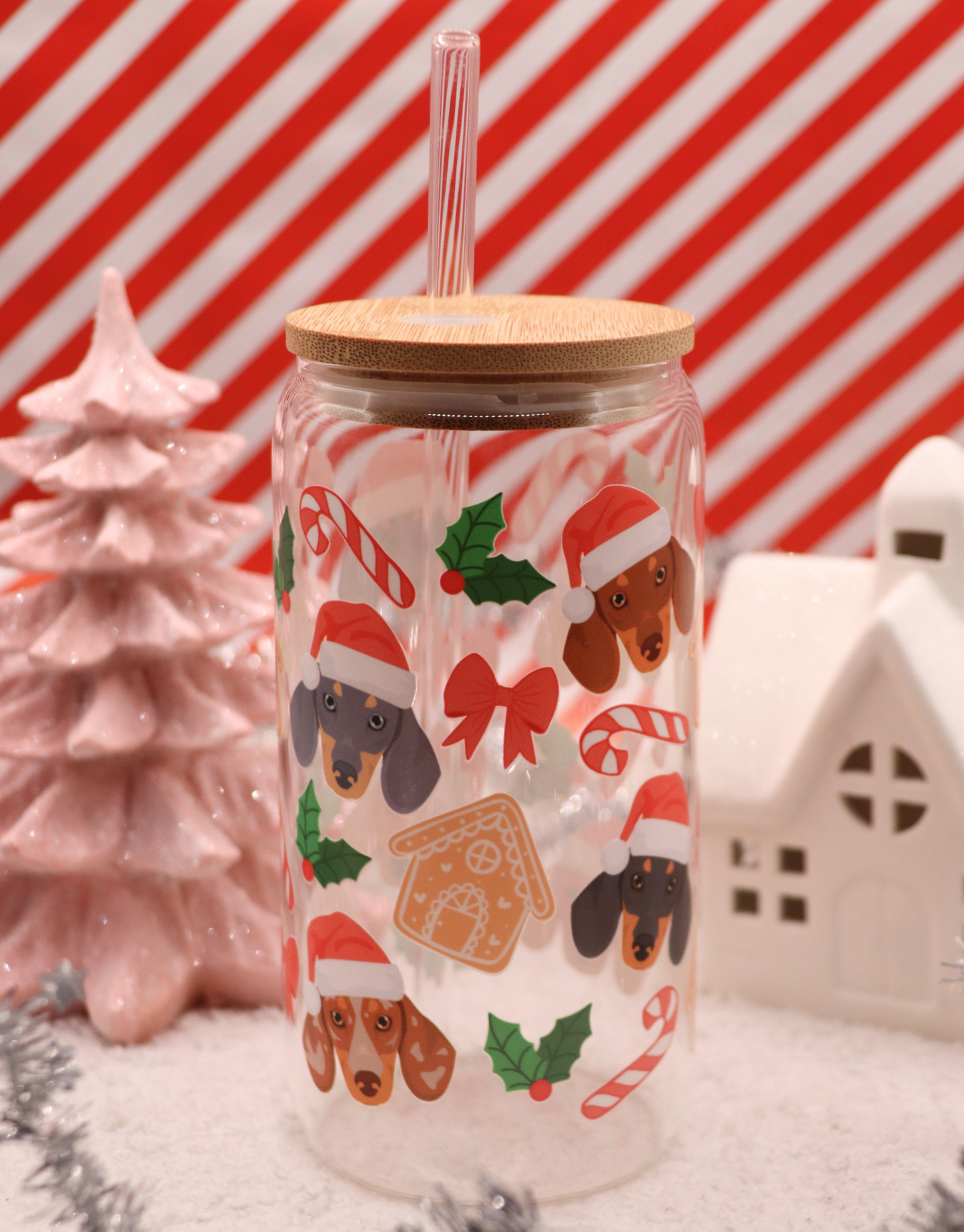 Santa Dachshund Glass Cup