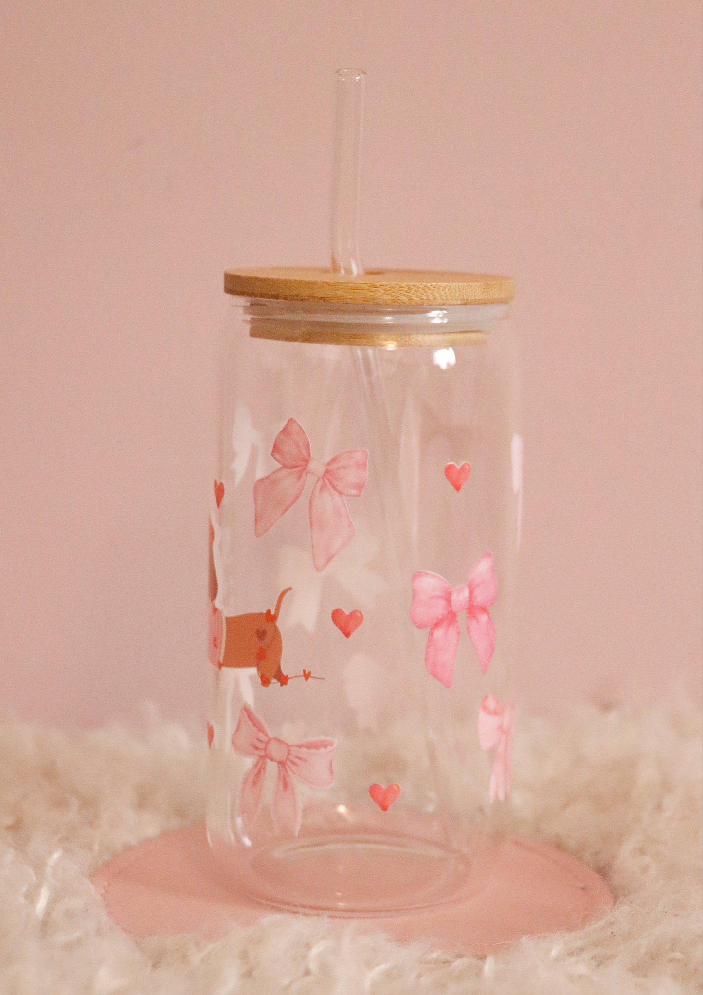 Dachshund Heart & Bows Glass Cup