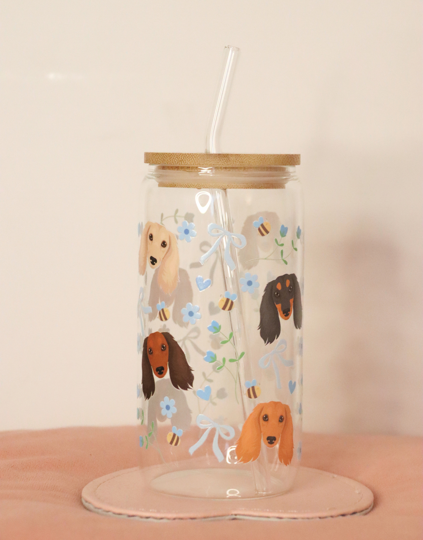 Long Haired Dachshund Blue Bee Bows