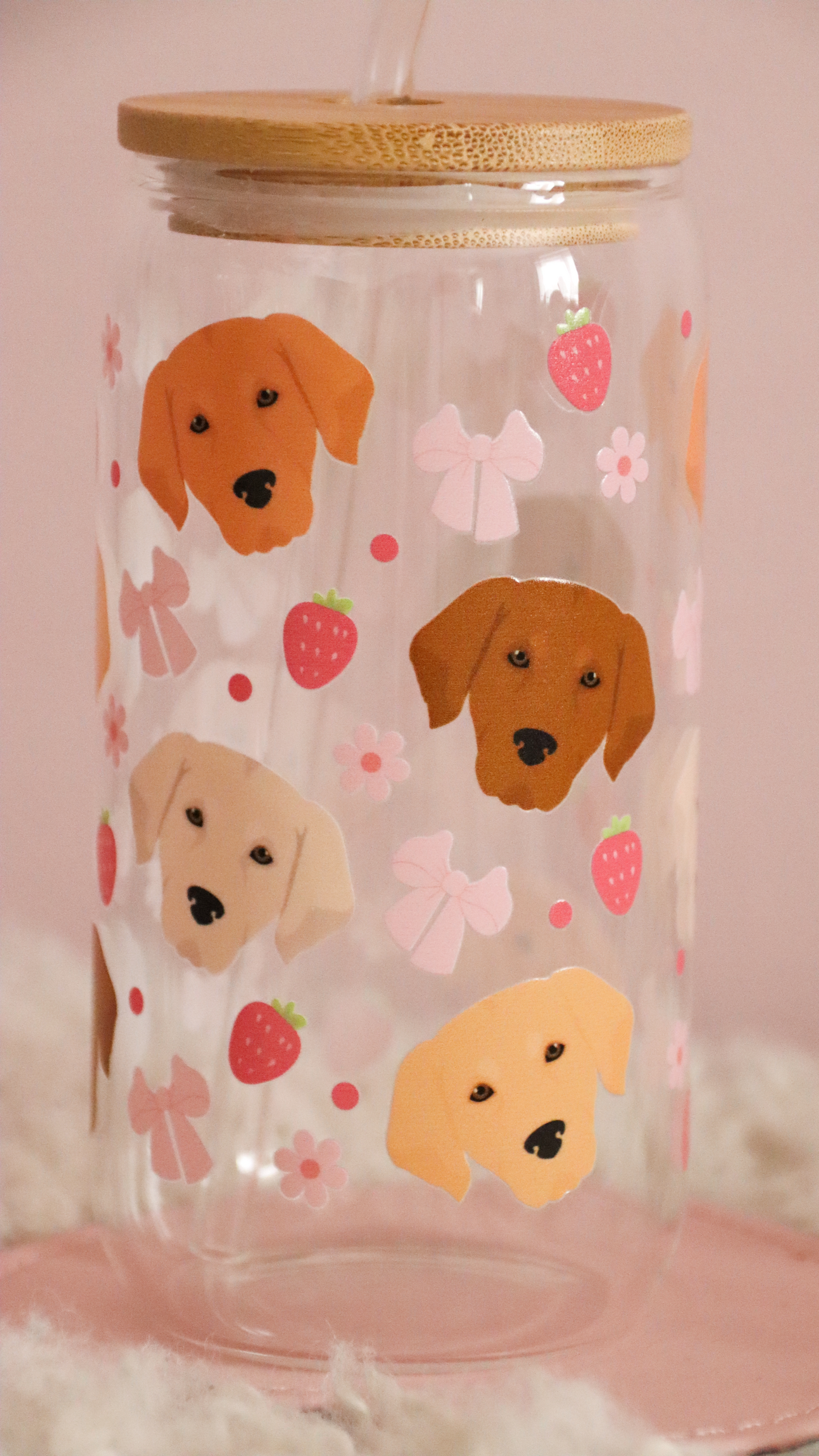 Golden Retriever Pink Strawberry Bows