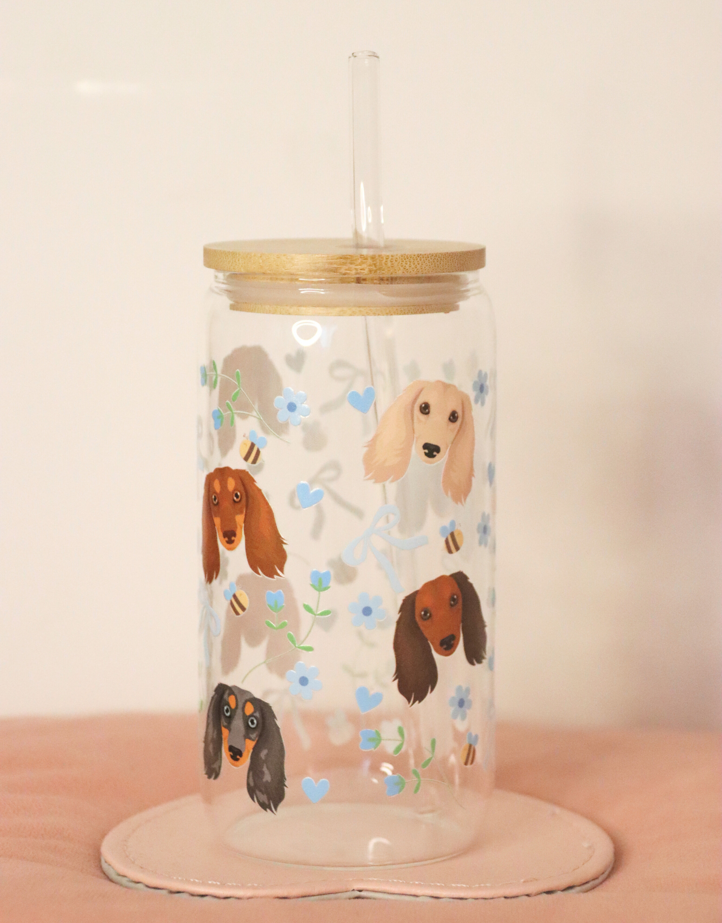 Long Haired Dachshund Blue Bee Bows