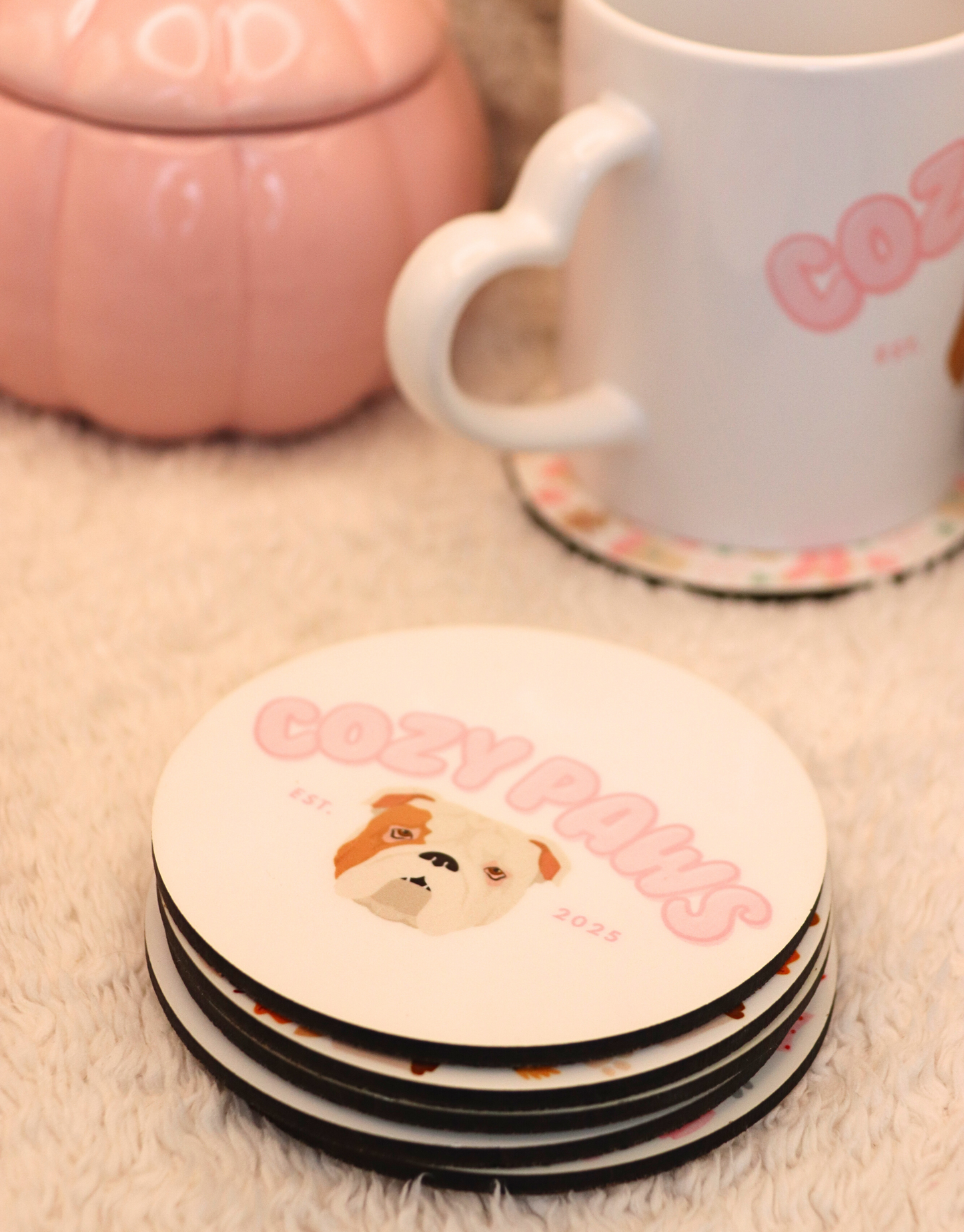Pink Custom Cozy Paws Coaster