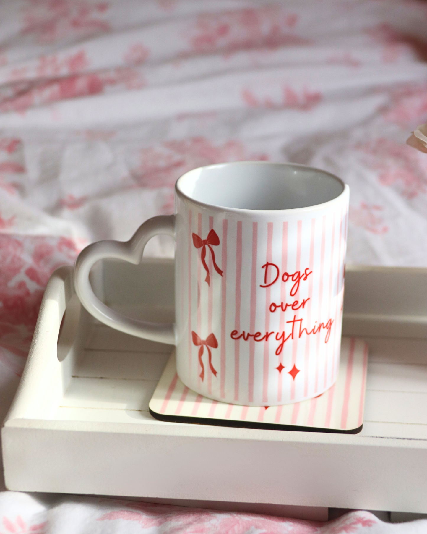 Dogs Over Everything Stripey Bow Mug