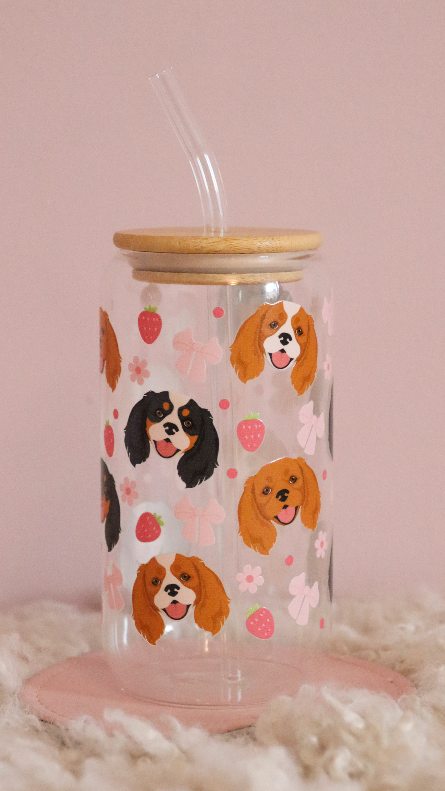 Cavalier King Charles Pink Strawberry Bows