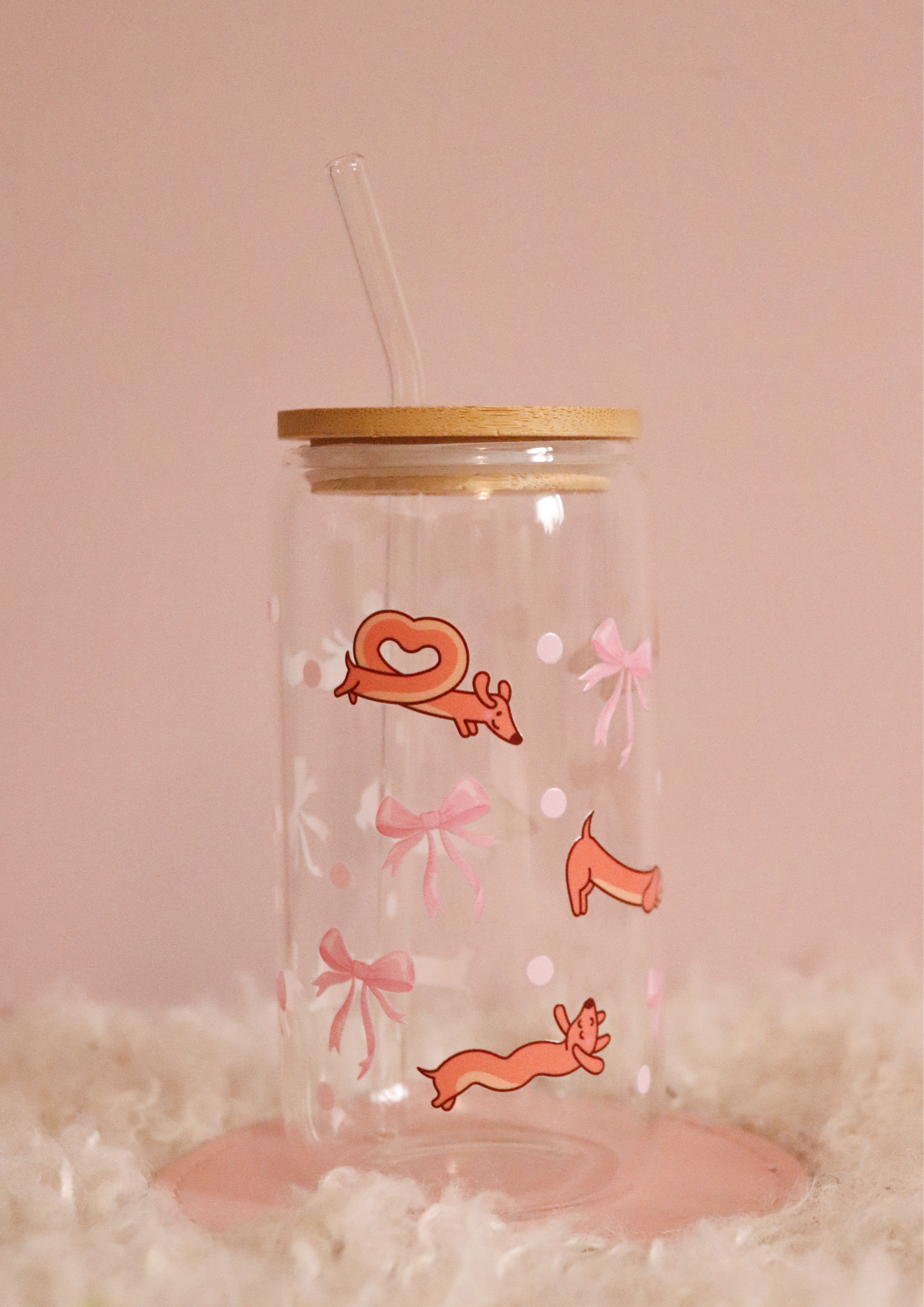 Dachshund Pink Bows Glass Cup