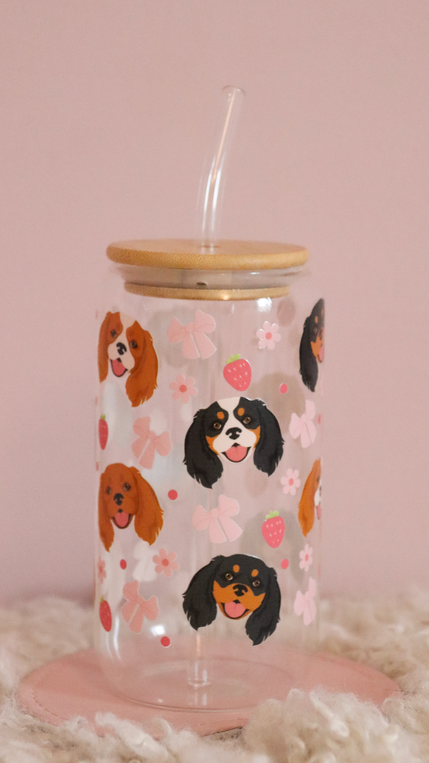 Cavalier King Charles Pink Strawberry Bows