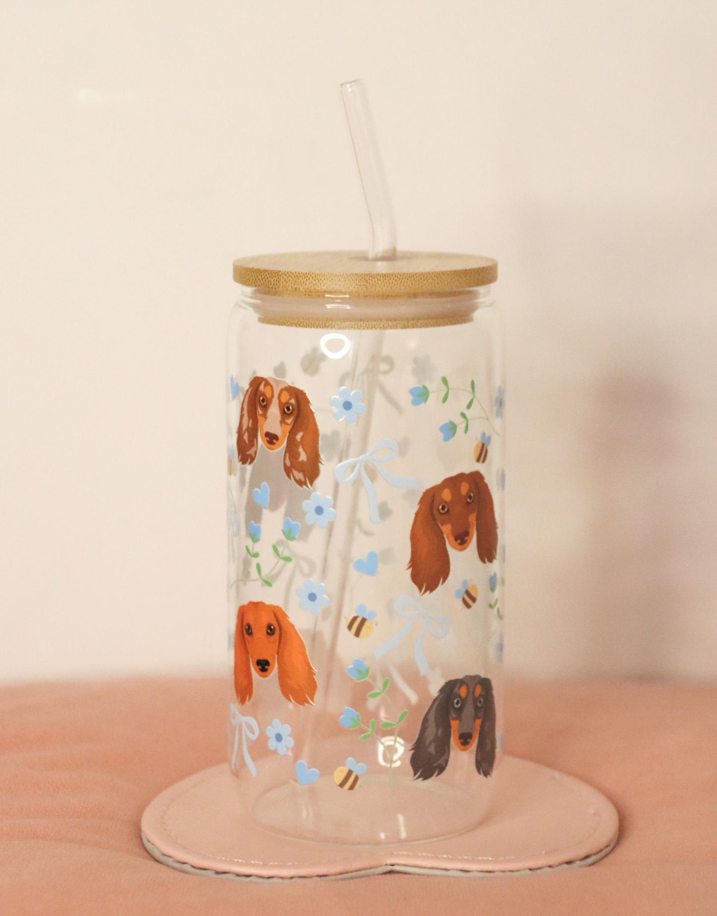 Long Haired Dachshund Blue Bee Bows