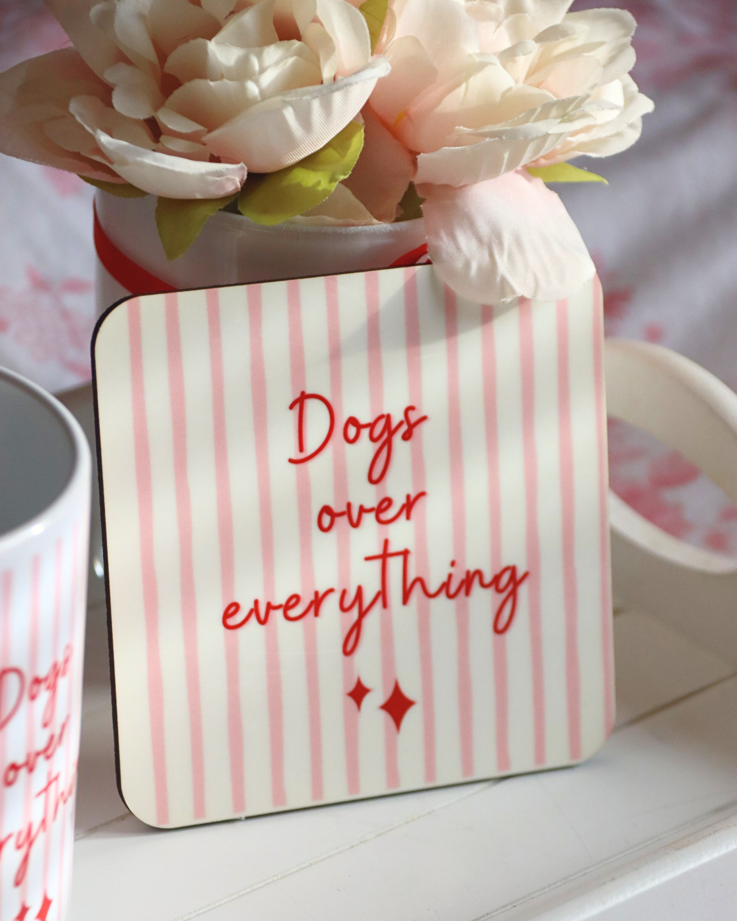 Dogs Over Everything Bow Stripe Coaster