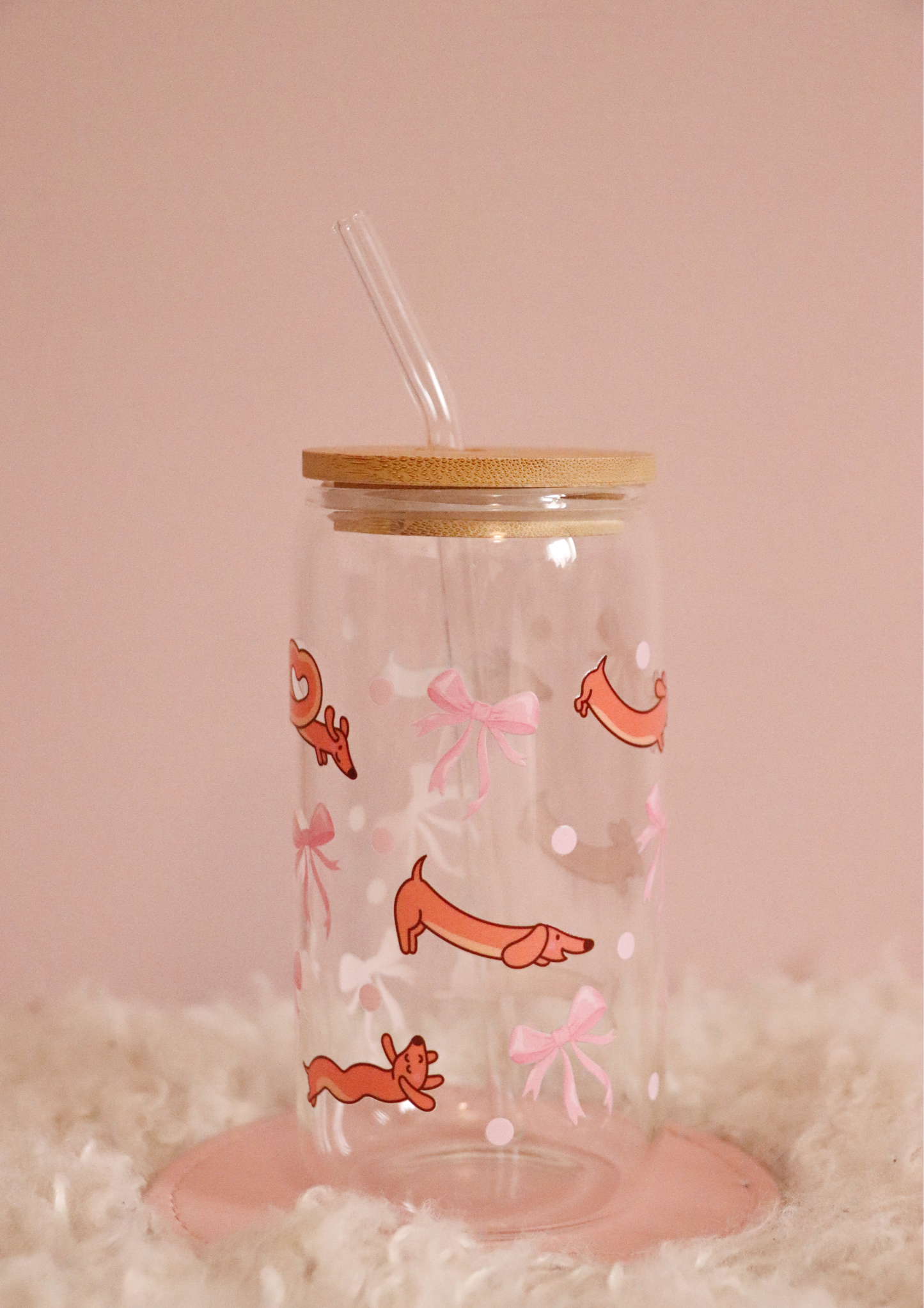 Dachshund Pink Bows Glass Cup