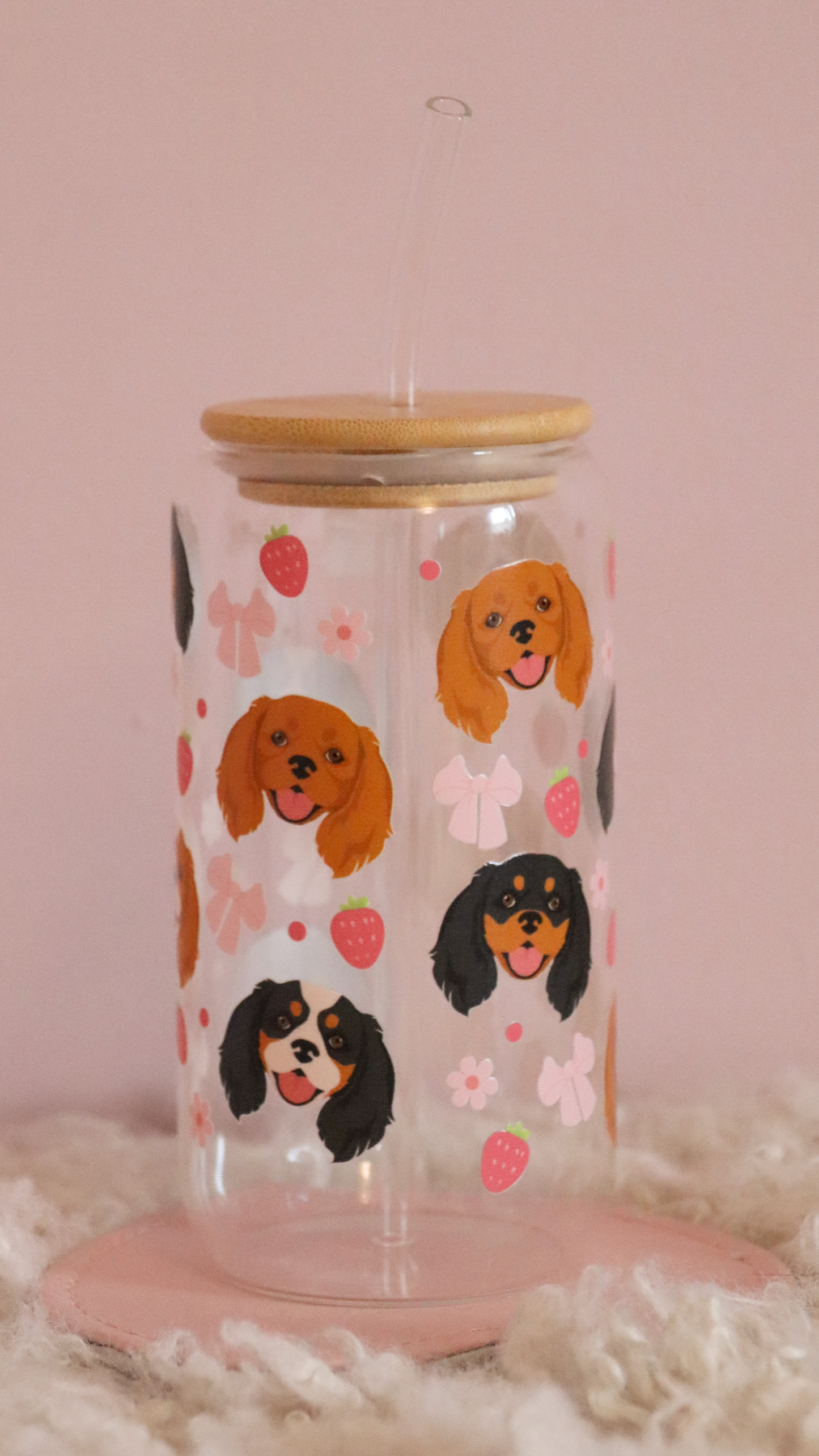 Cavalier King Charles Pink Strawberry Bows