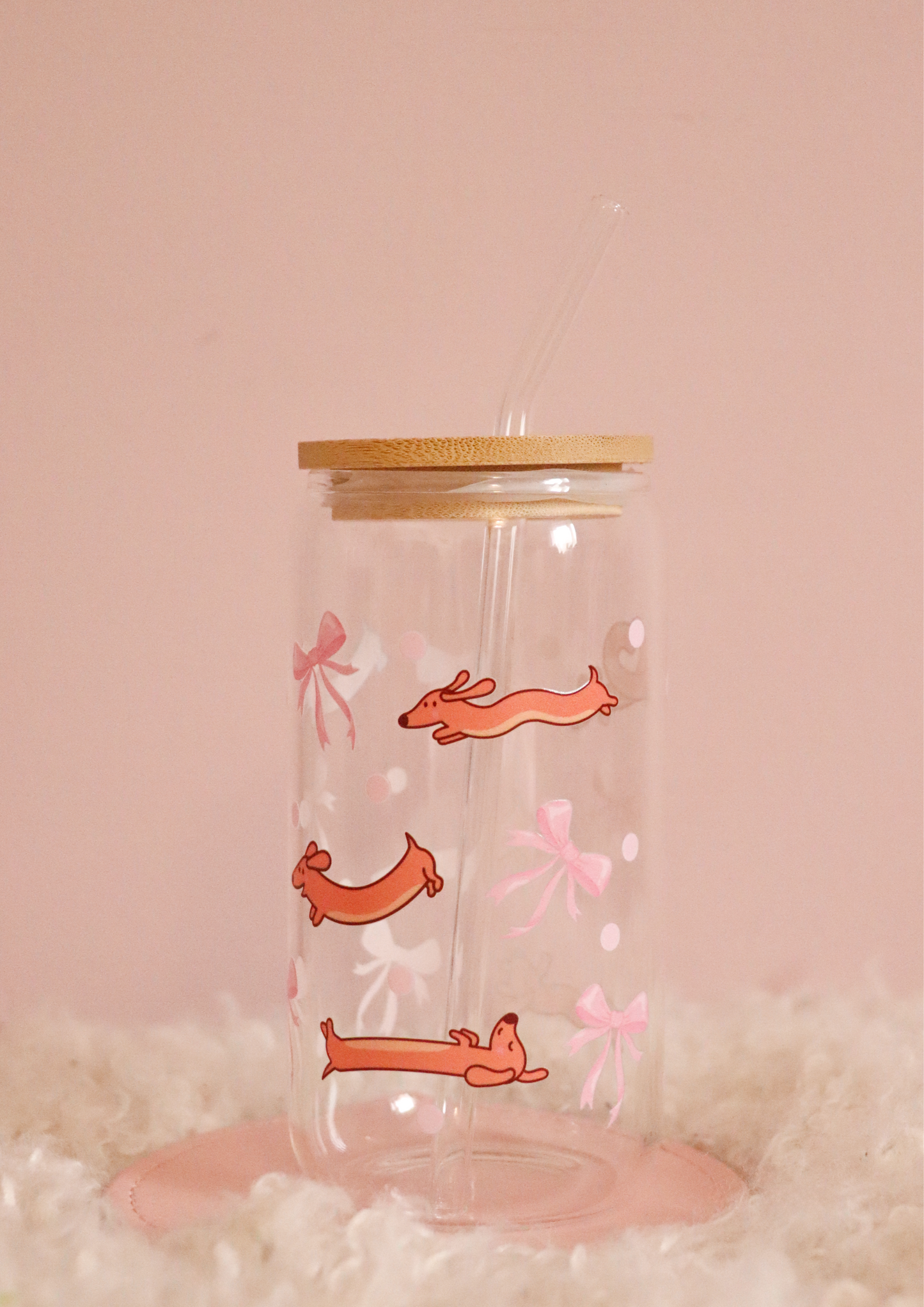 Dachshund Pink Bows Glass Cup