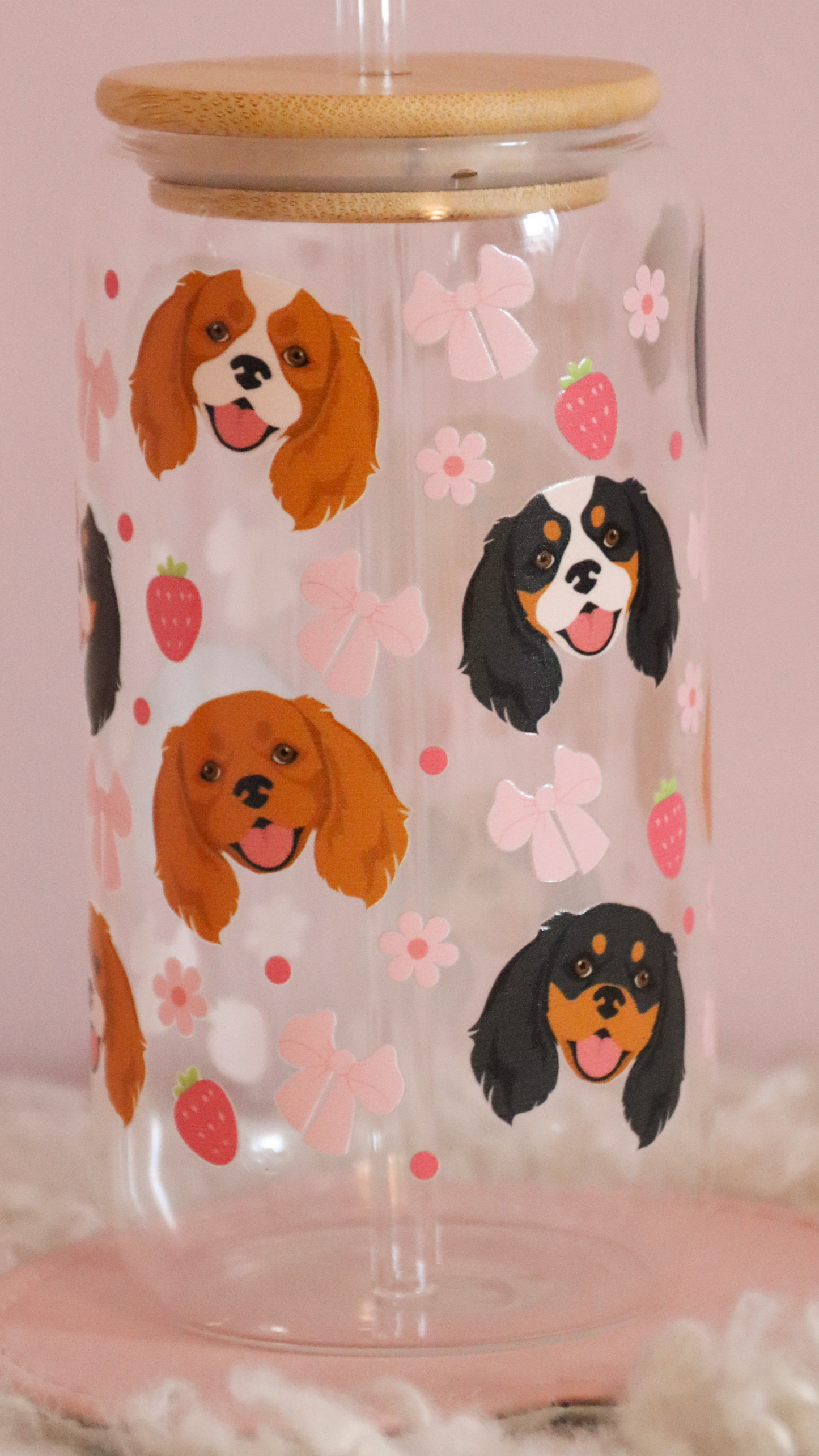 Cavalier King Charles Pink Strawberry Bows