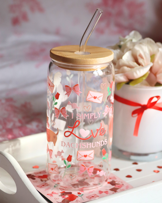 Simply Love Dachshunds Valentines Glass Cup