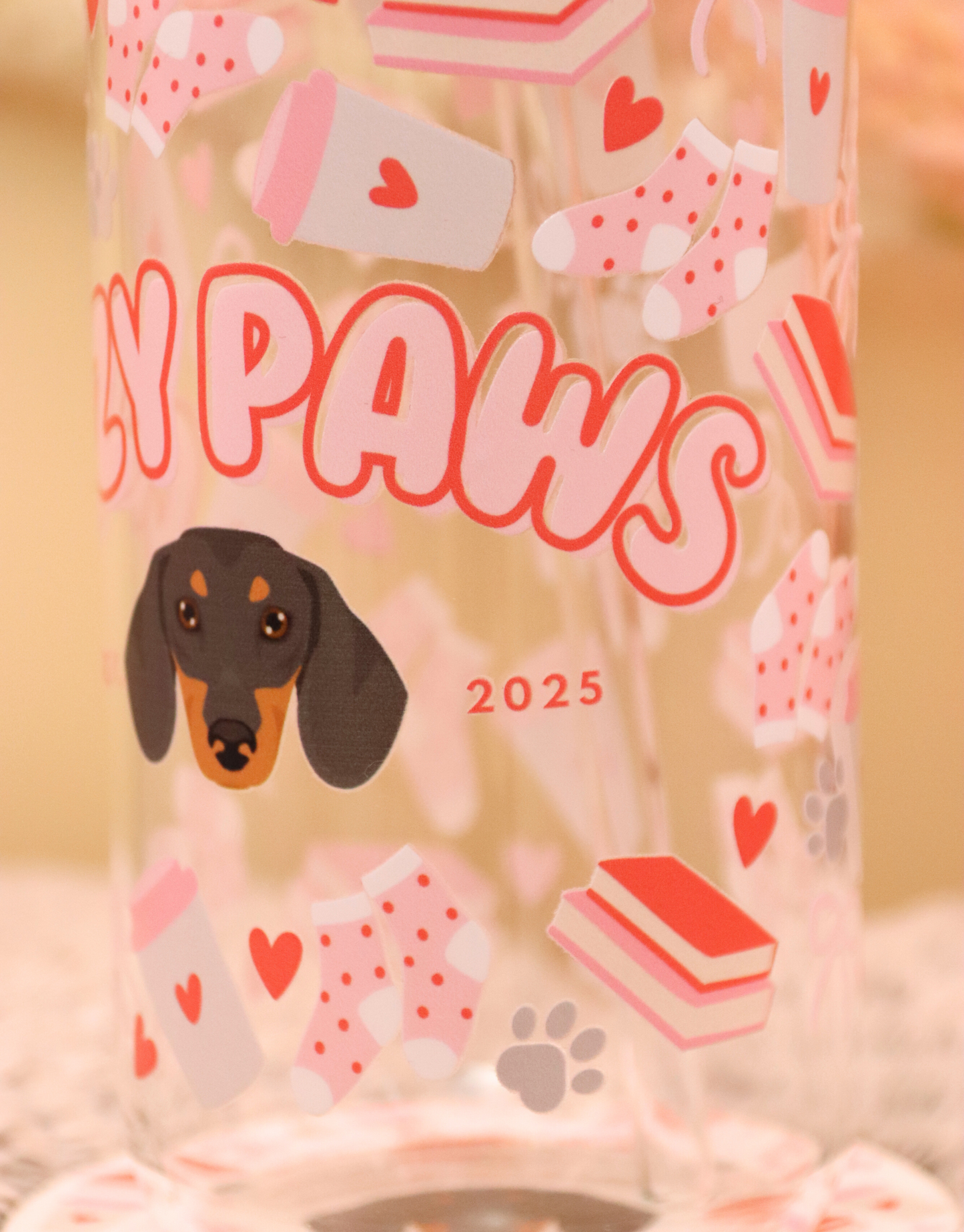 Red Custom Cozy Paws Glass Cup