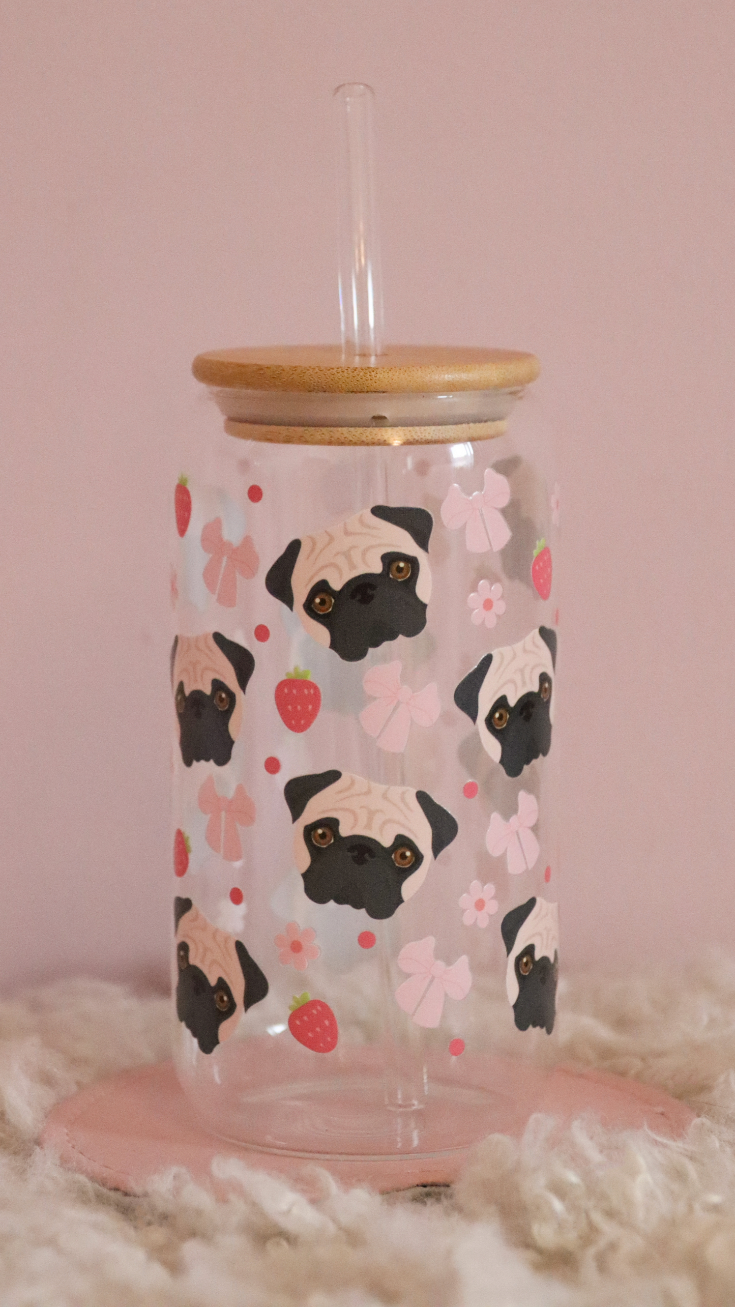 Pug Pink Strawberry Bows